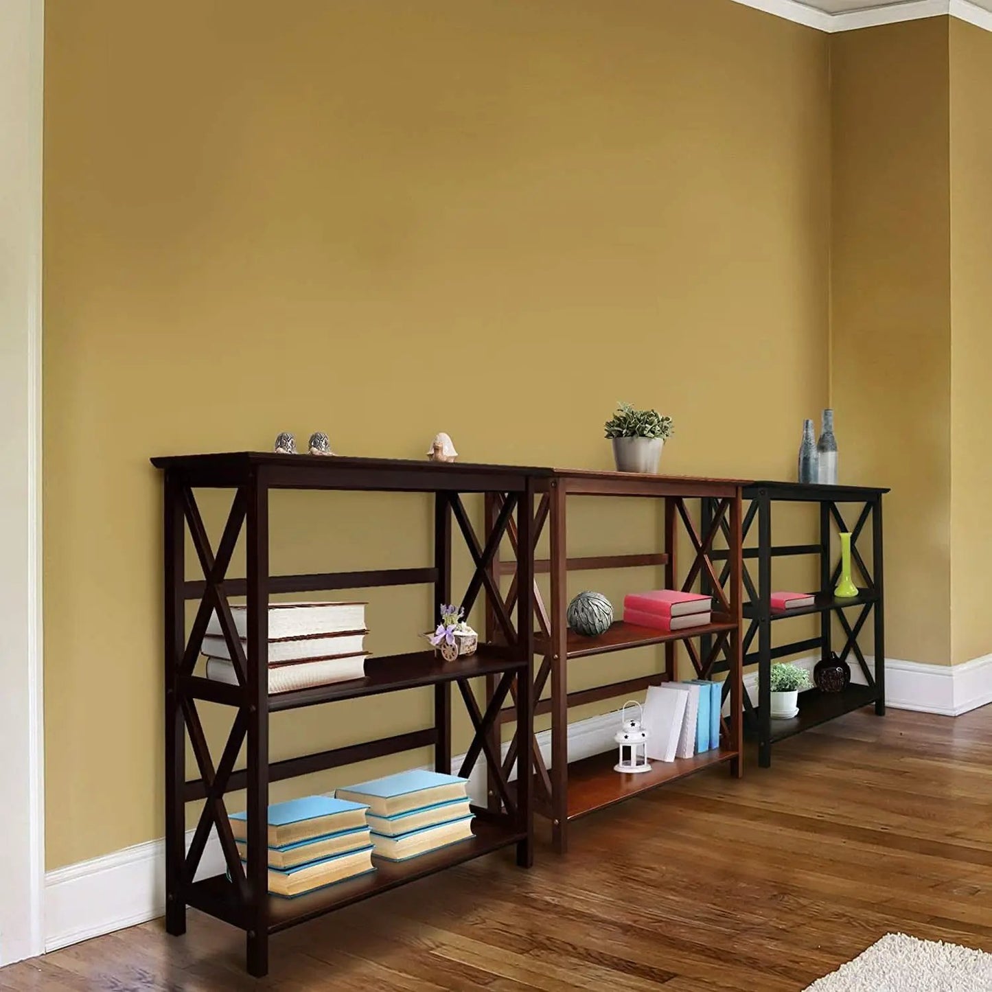 Three-Shelf Solid Wood Bookcase For Home Office Storage from PriceLows™