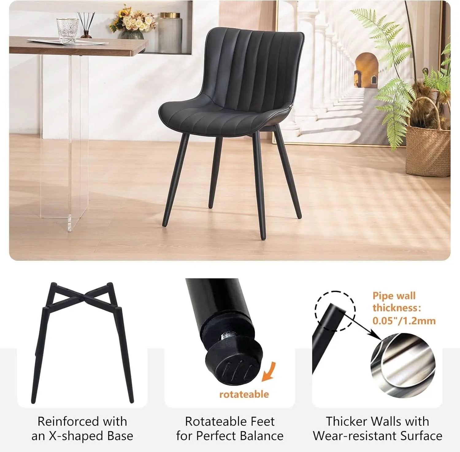 Black Upholstered Dining Chairs Set Of Two Modern Kitchen from PriceLows™