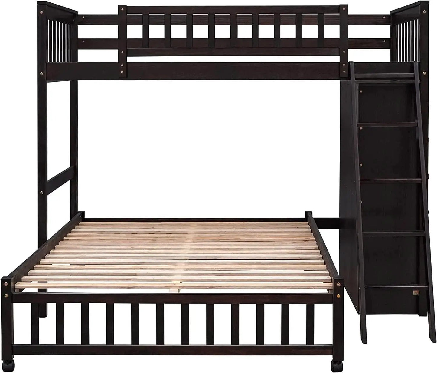 Espresso Twin Over Full Bunk Bed With Six Drawers Shelves from PriceLows™