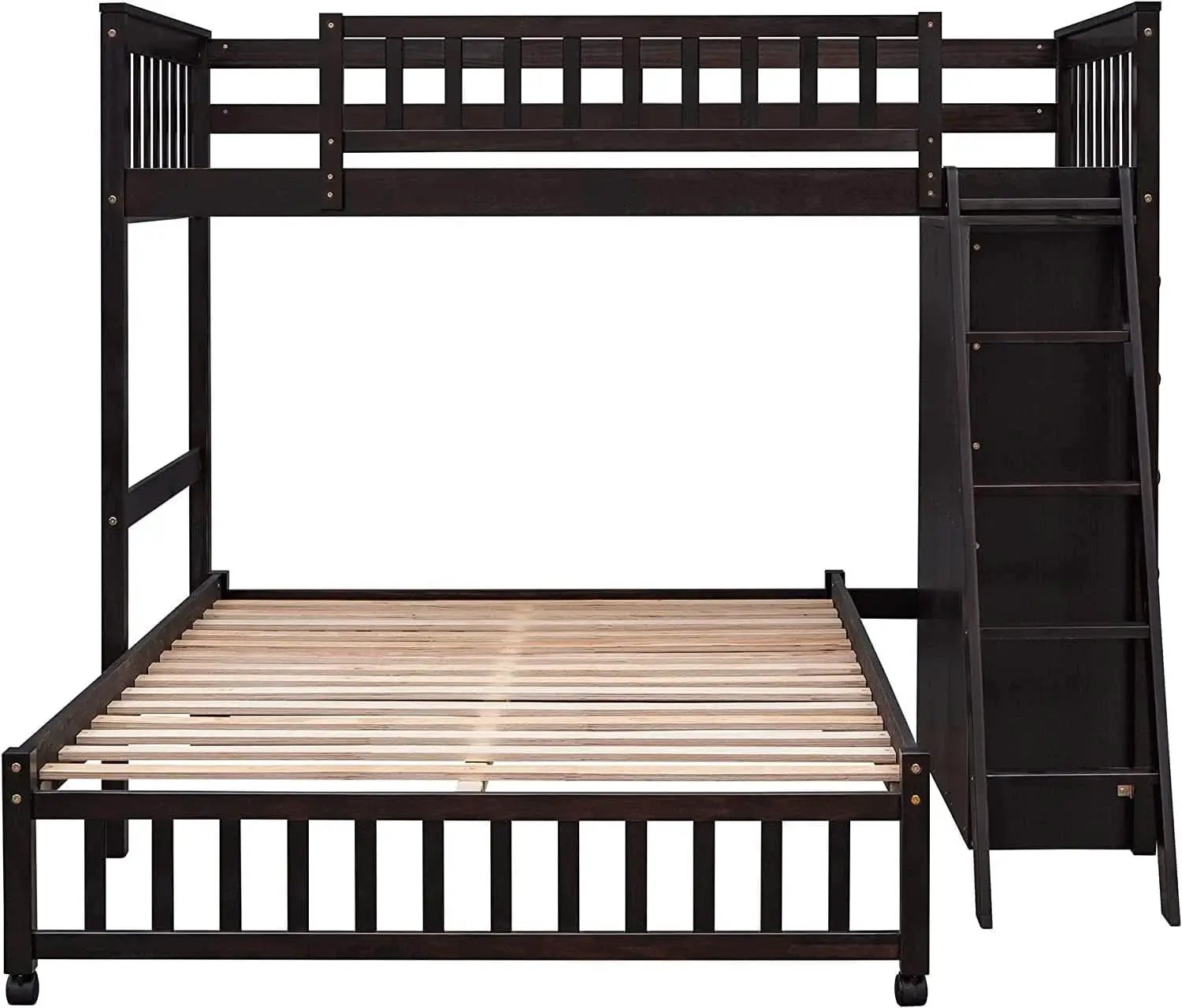 Espresso Twin Over Full Bunk Bed With Six Drawers Shelves from PriceLows™