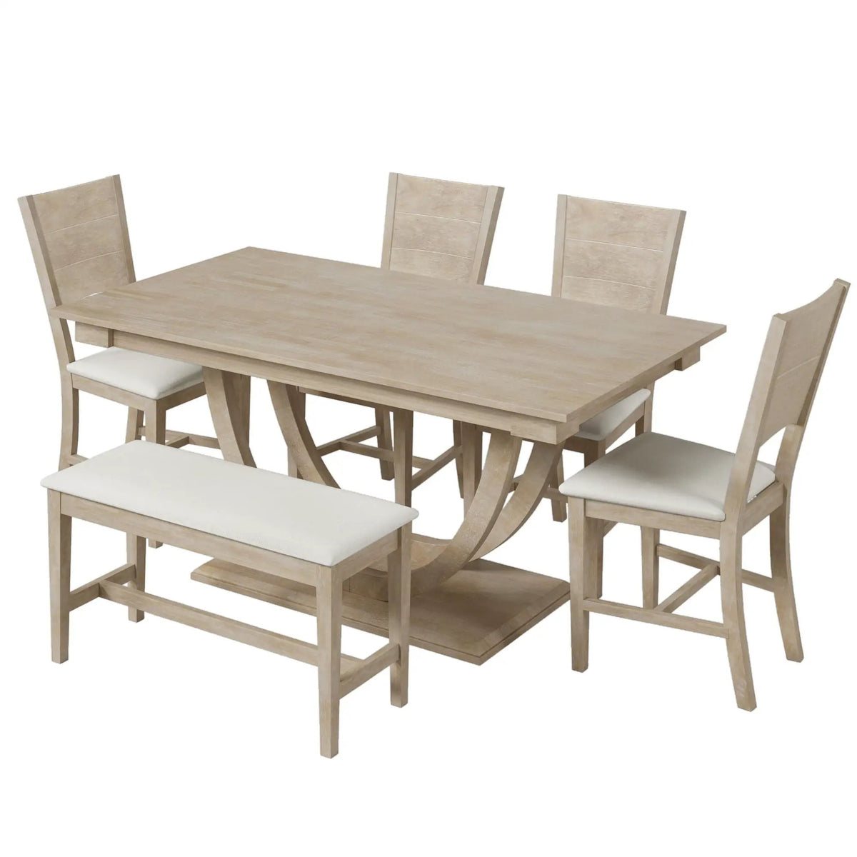 Dining Table Set | 6 Piece Solid Wood | Half Round Legs | 59 Inch