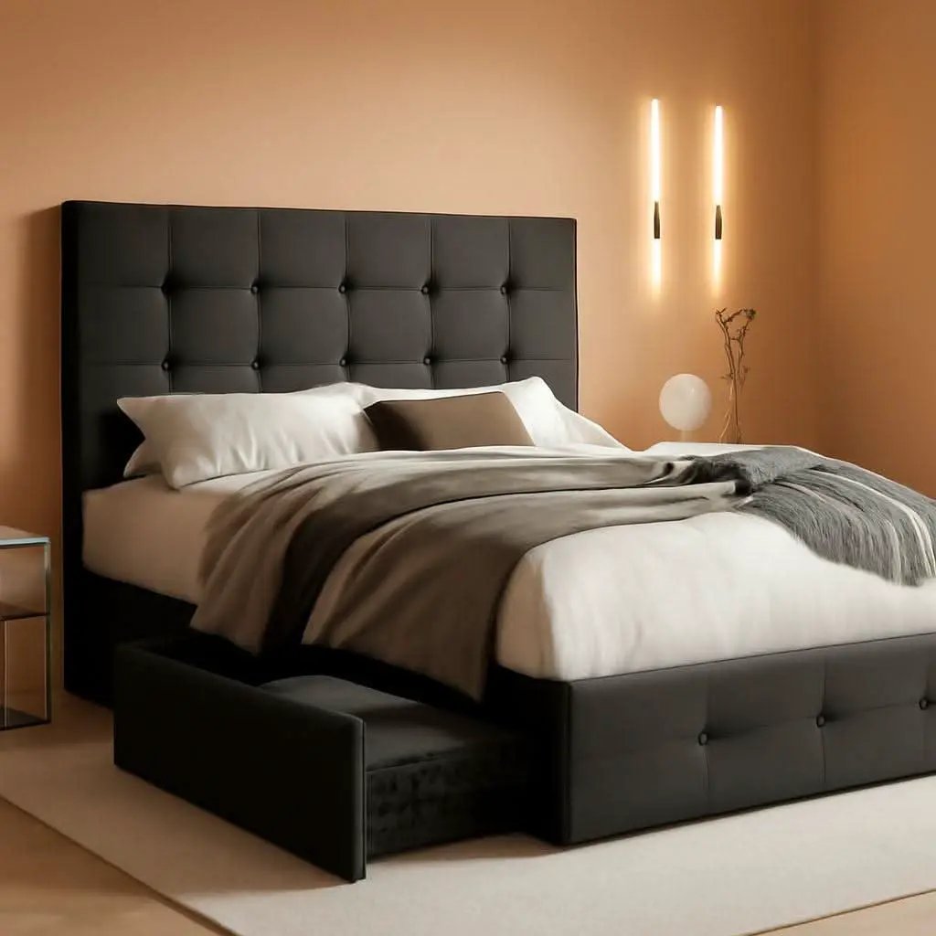 Upholstered Queen Platform Bed Frame With 4 Storage Drawers from PriceLows™