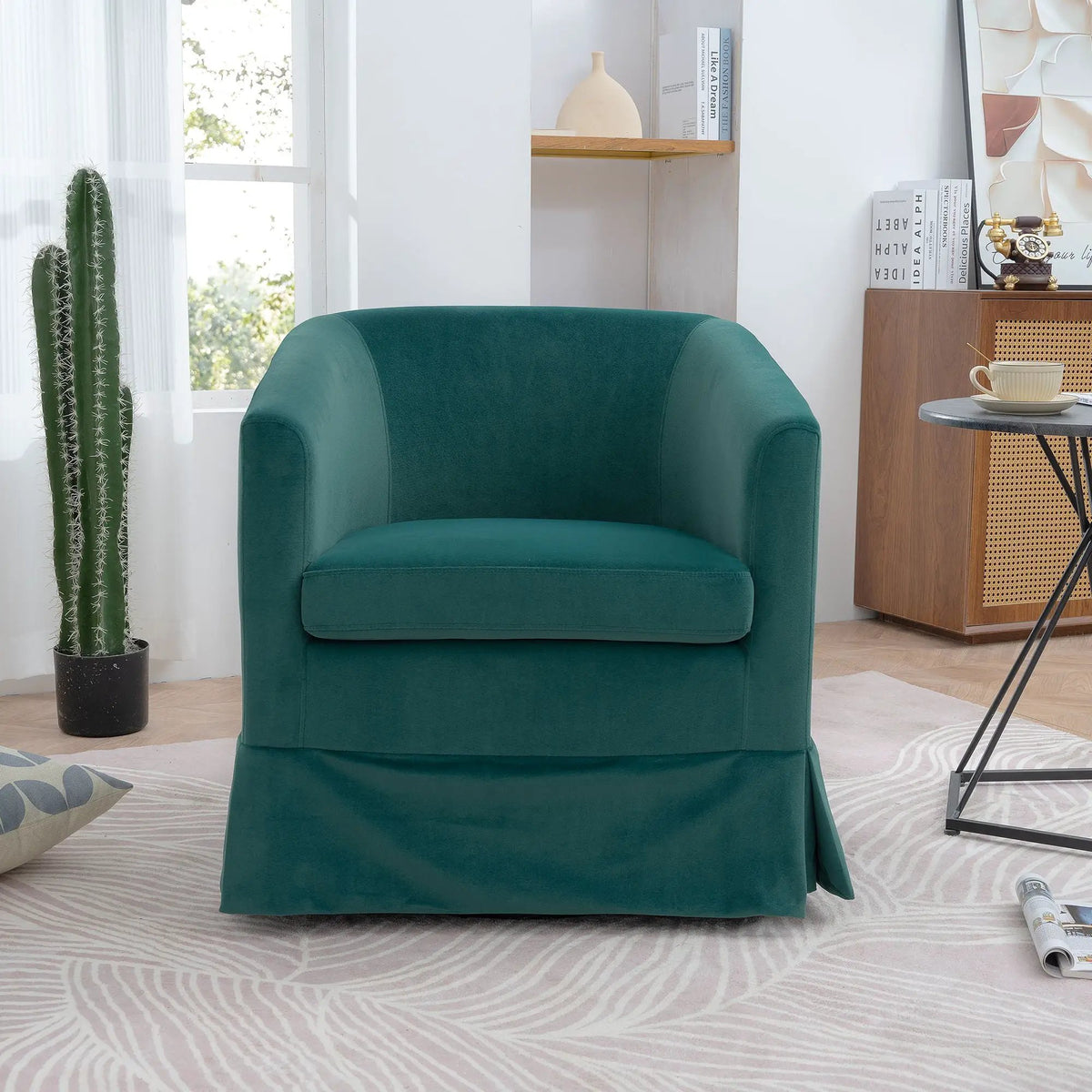 Swivel Chair | 360 Degree Rotation | Solid Wood Frame | Black
