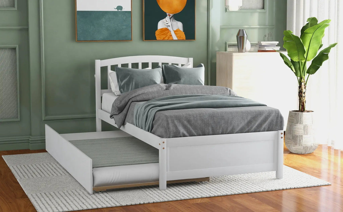 Wood Platform Bed Frame | Trundle Included | Minimalist Stylish Design | 37.5 Inch Height