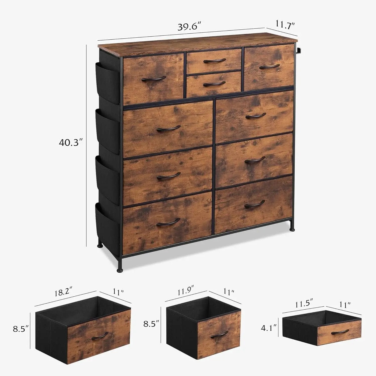 Dresser With 10 Drawers In Rustic Brown Wood Grain Finish from PriceLows™