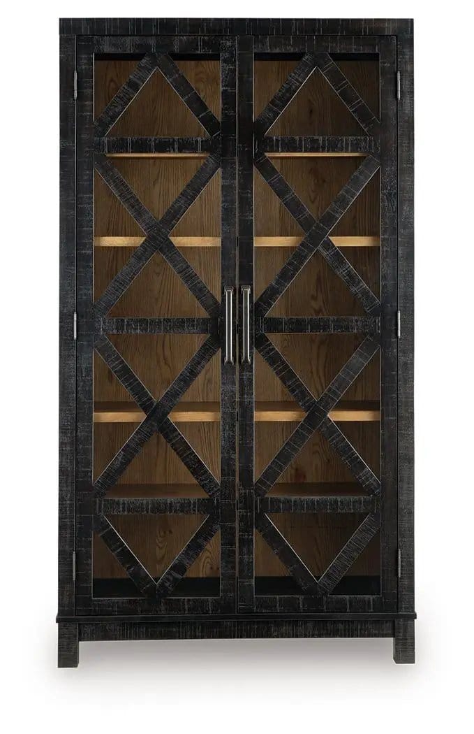 Christop Accent Cabinet | 42 x 17.13 x 78 in | Oak Veneer & Glass | Black / Brown