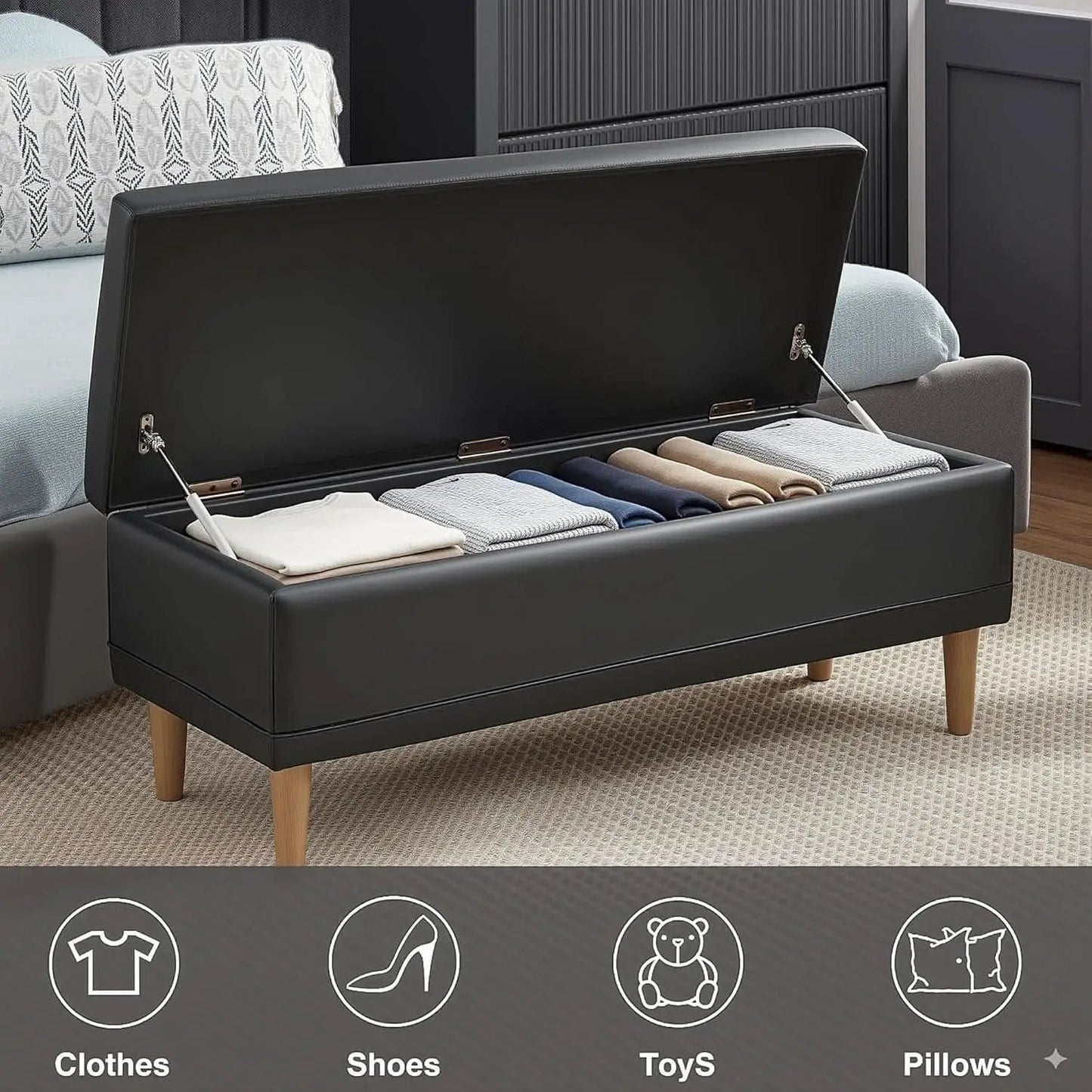 Black 44.5-Inch Storage Ottoman With Premium Gas Spring from PriceLows™