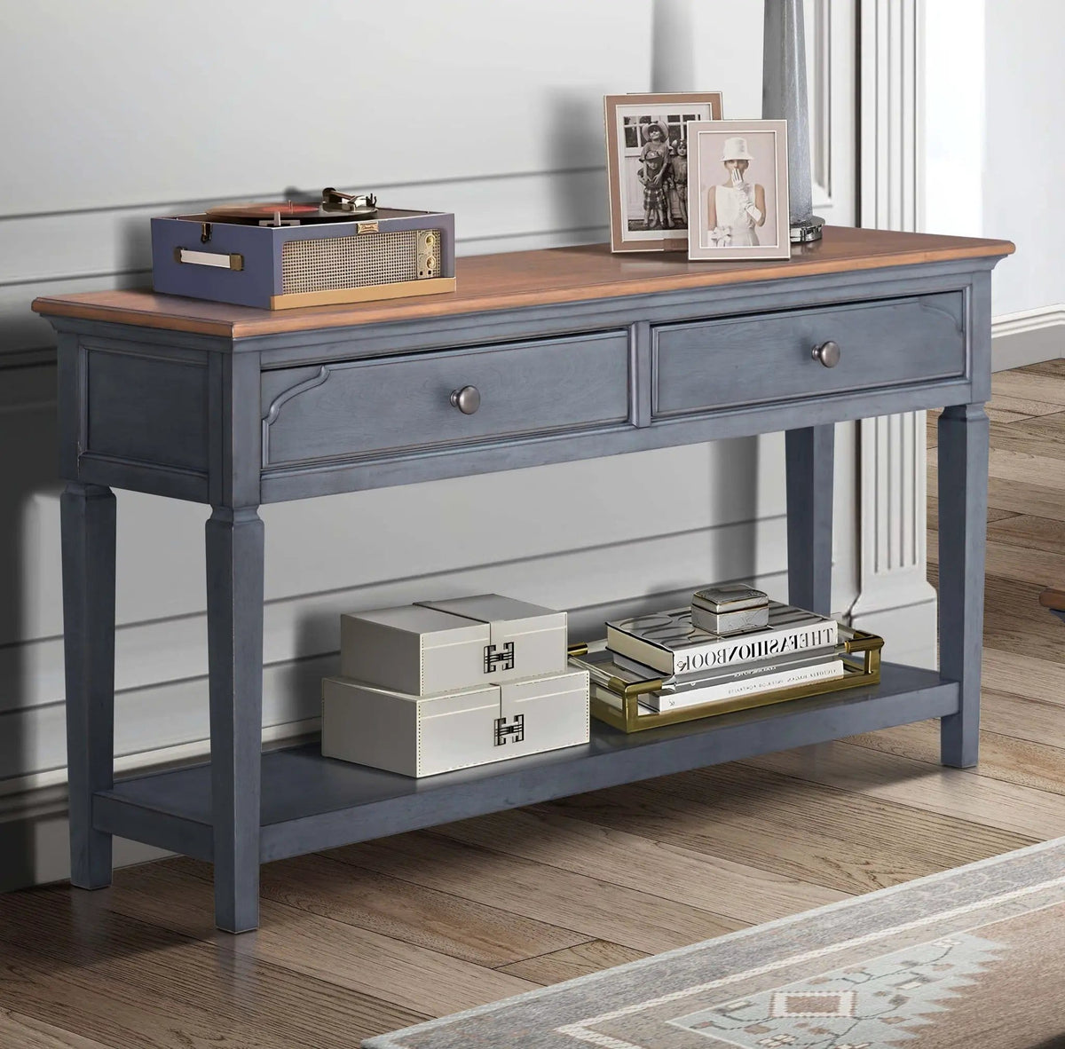 Sofa Table - | 60 x 15 x 30 in | Wood | Blue