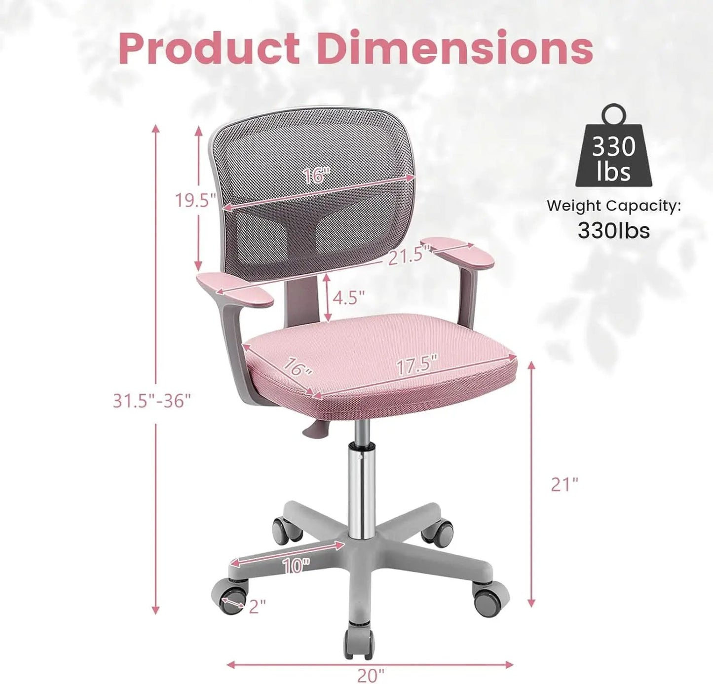 Kids Desk Chair Pink Height Adjustable Lumbar Support from PriceLows™