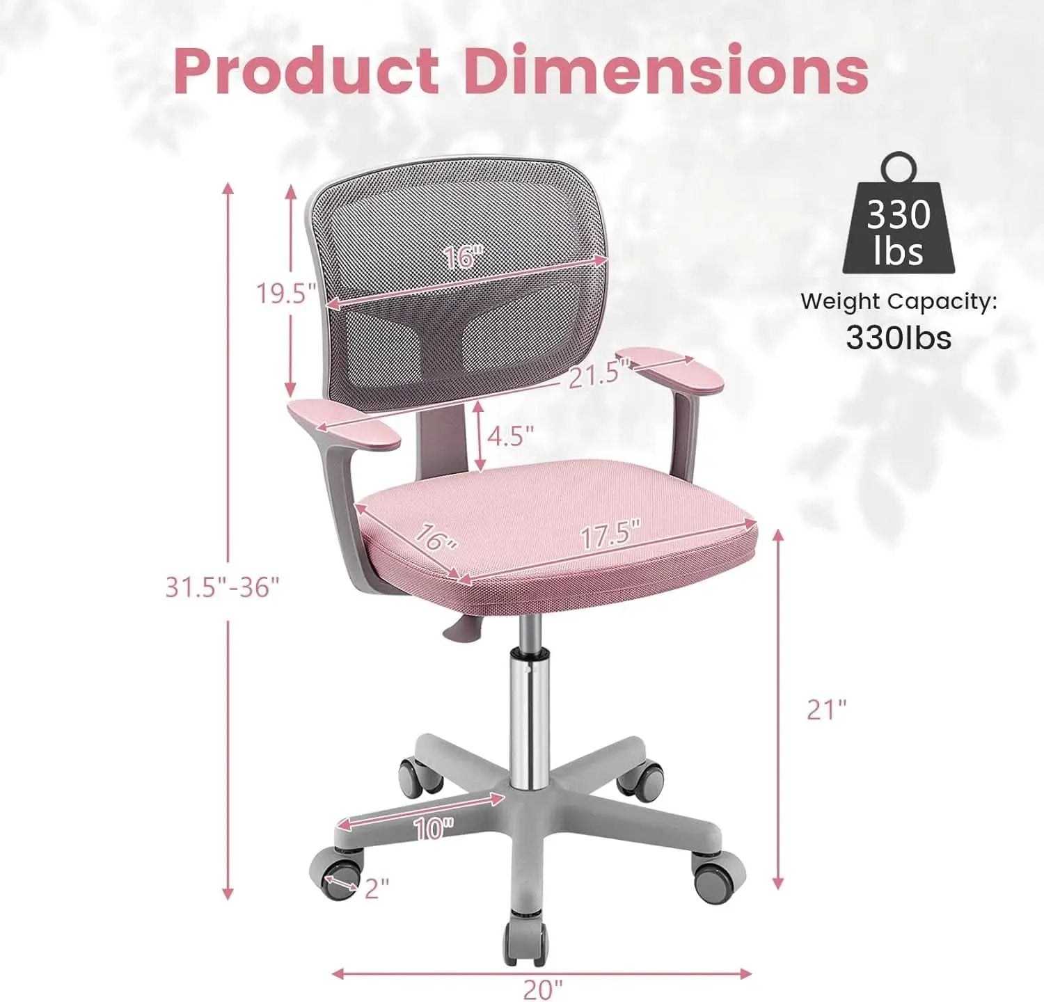 Kids Desk Chair Pink Height Adjustable Lumbar Support from PriceLows™