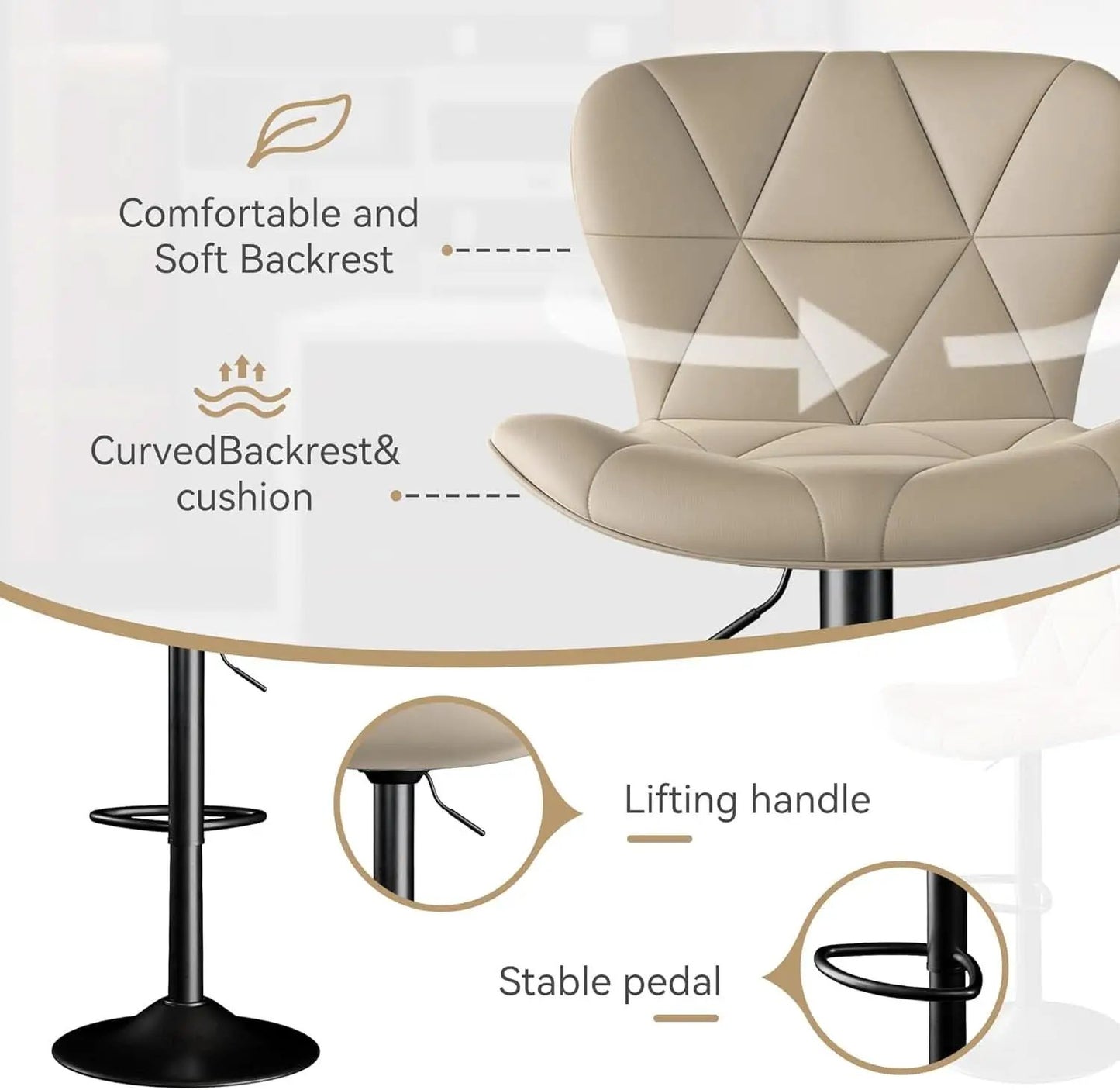 Adjustable Swivel Bar Stools Set of 2 in Khaki Finish from PriceLows™