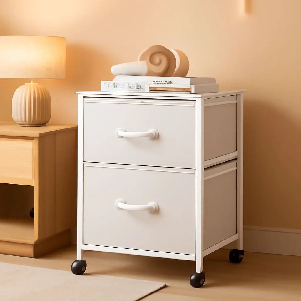 2 Drawer Fabric Vertical Filing Cabinet With Rolling Printer Stand For Home Office White from PriceLows™