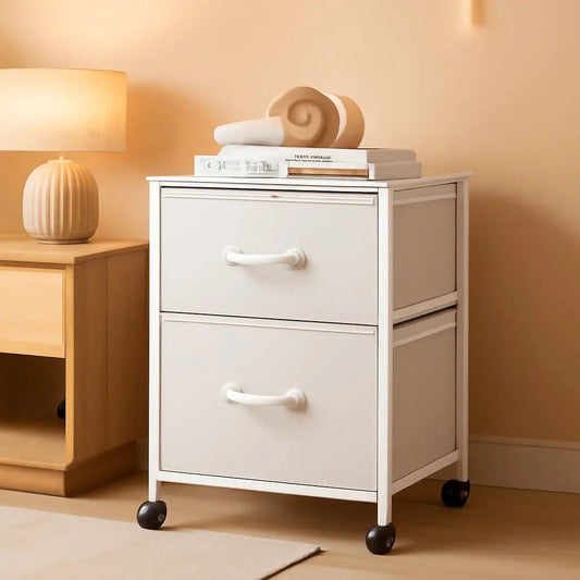 2 Drawer Fabric Vertical Filing Cabinet With Rolling Printer Stand For Home Office White from PriceLows™