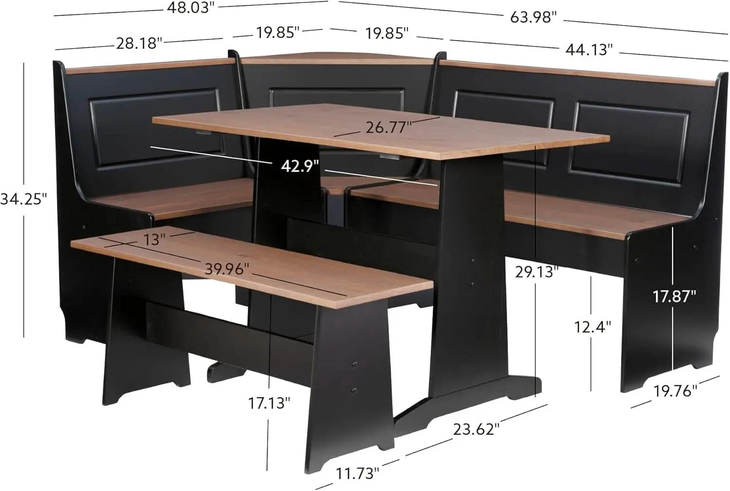 Black Pecan Five Seat Dining Set With Storage Benches from PriceLows™