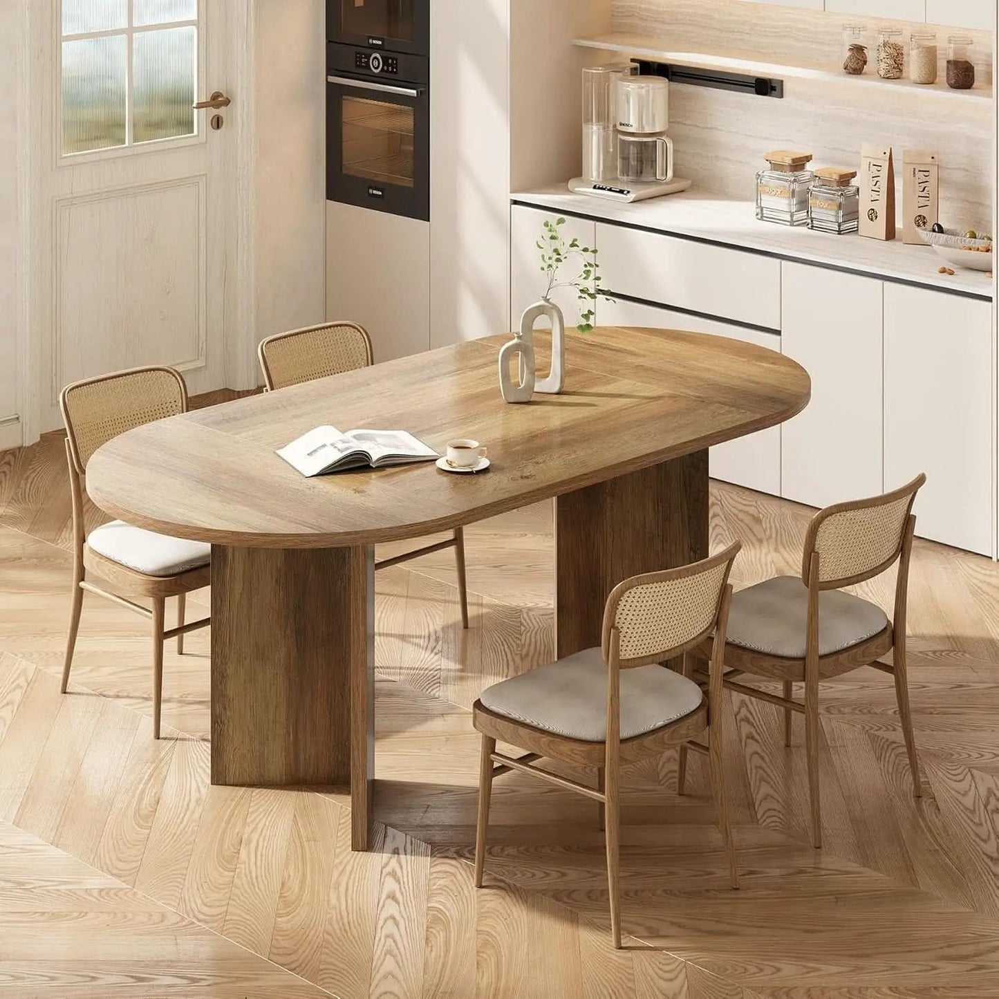 63 Inch Rustic Oval Dining Table With Metal Base Durable from PriceLows™