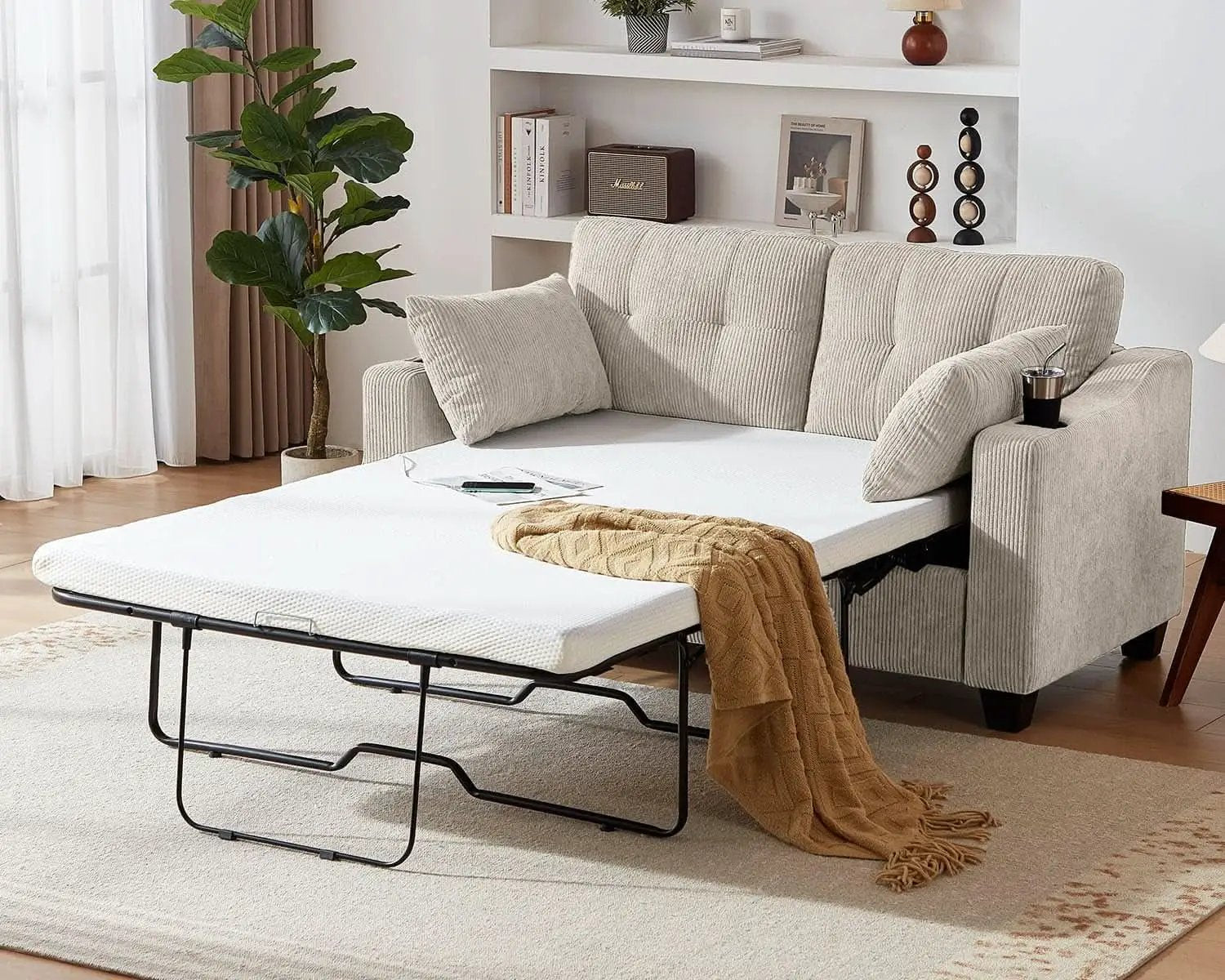 Full Size Corduroy Transformable Sofa Bed USBChargingPort from PriceLows™