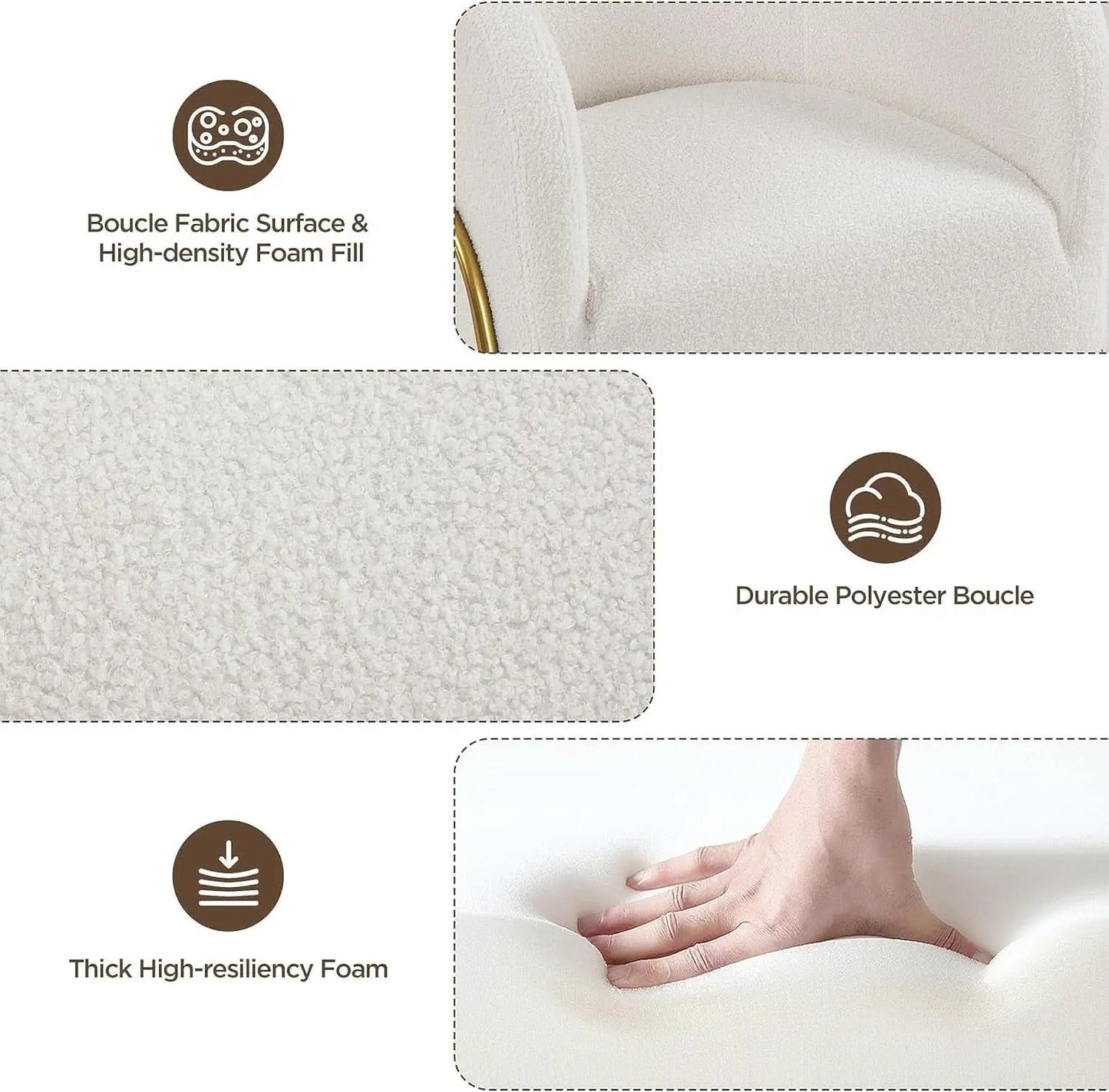 Ivory Boucle Accent Chairs Set Of 2 With Gold Legs from PriceLows™