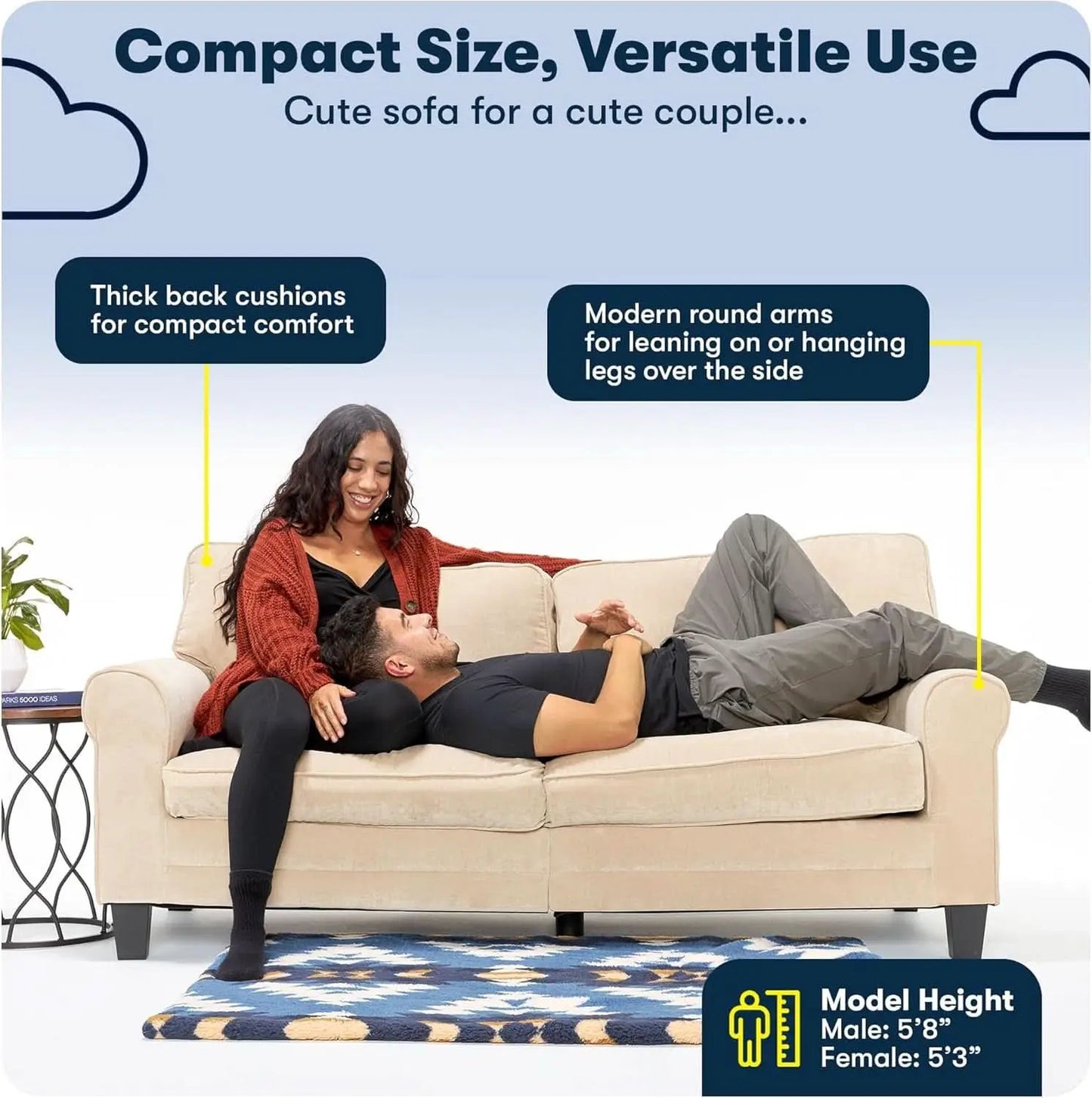 Copenhgen 73 Inch Rolled Arm Sofa Buttercream With Removable Covers from PriceLows™