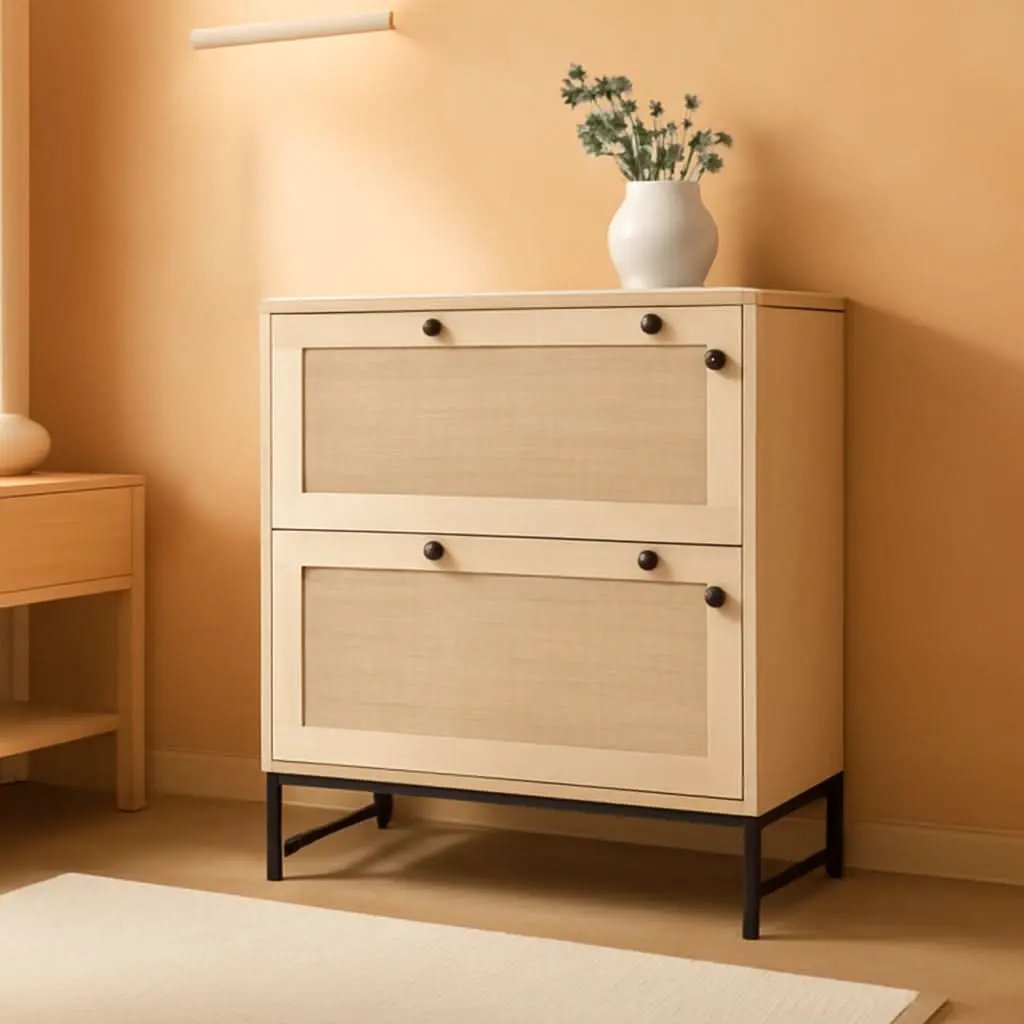 Two Drawer Rattan File Cabinet With Lock, Printer Stand And Adjustable Bars For Letter A4 Legal Files Natural Finish from PriceLows™