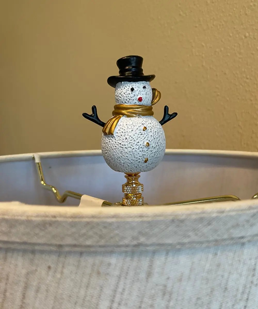 Lamp Finial | Christmas Snowman Theme | Silver Gold Finish | 3.7 Inch Size