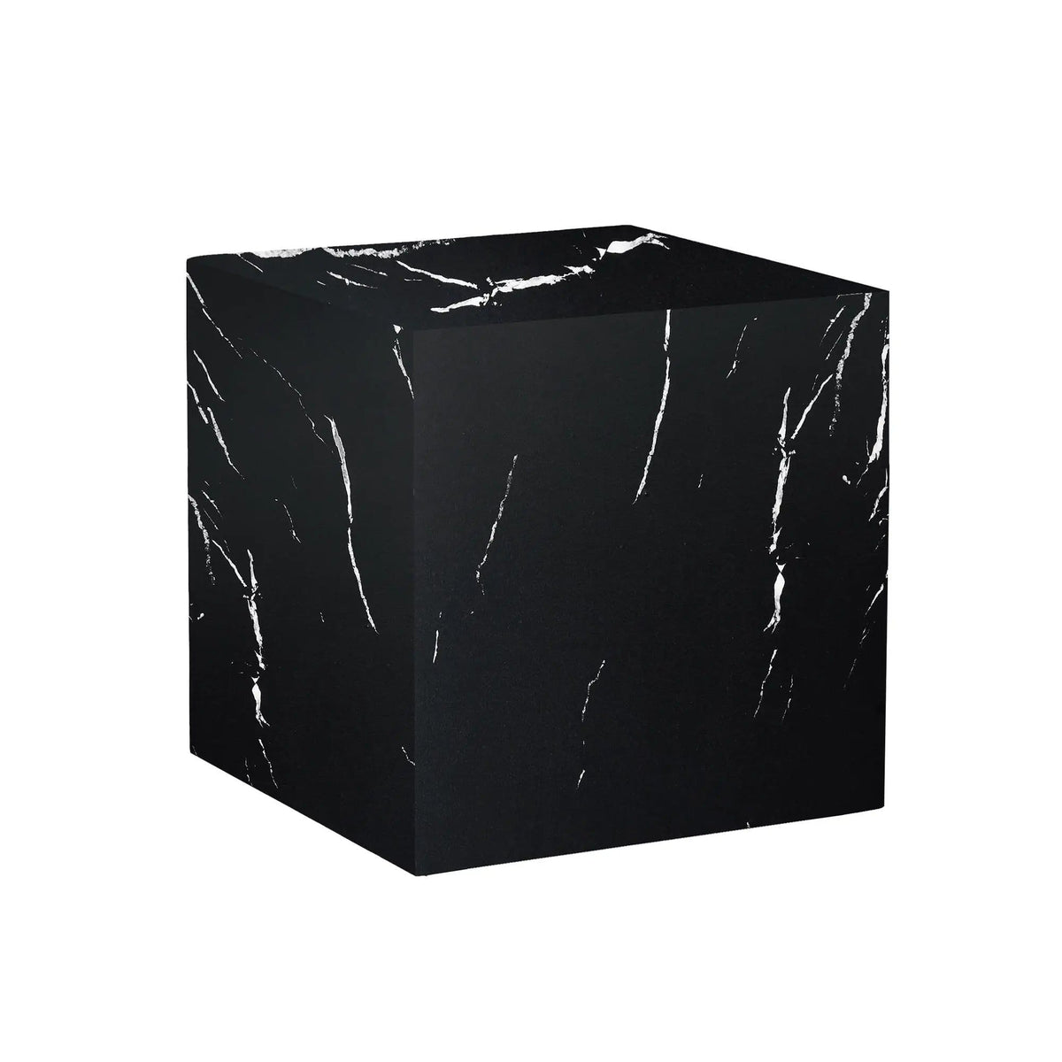 Luxurious Marble Texture Coffee Table Cube Design Elegant Living Room Accent - | 15.7 x 15.7 x 15.7 in | Marble & Mdf | Black
