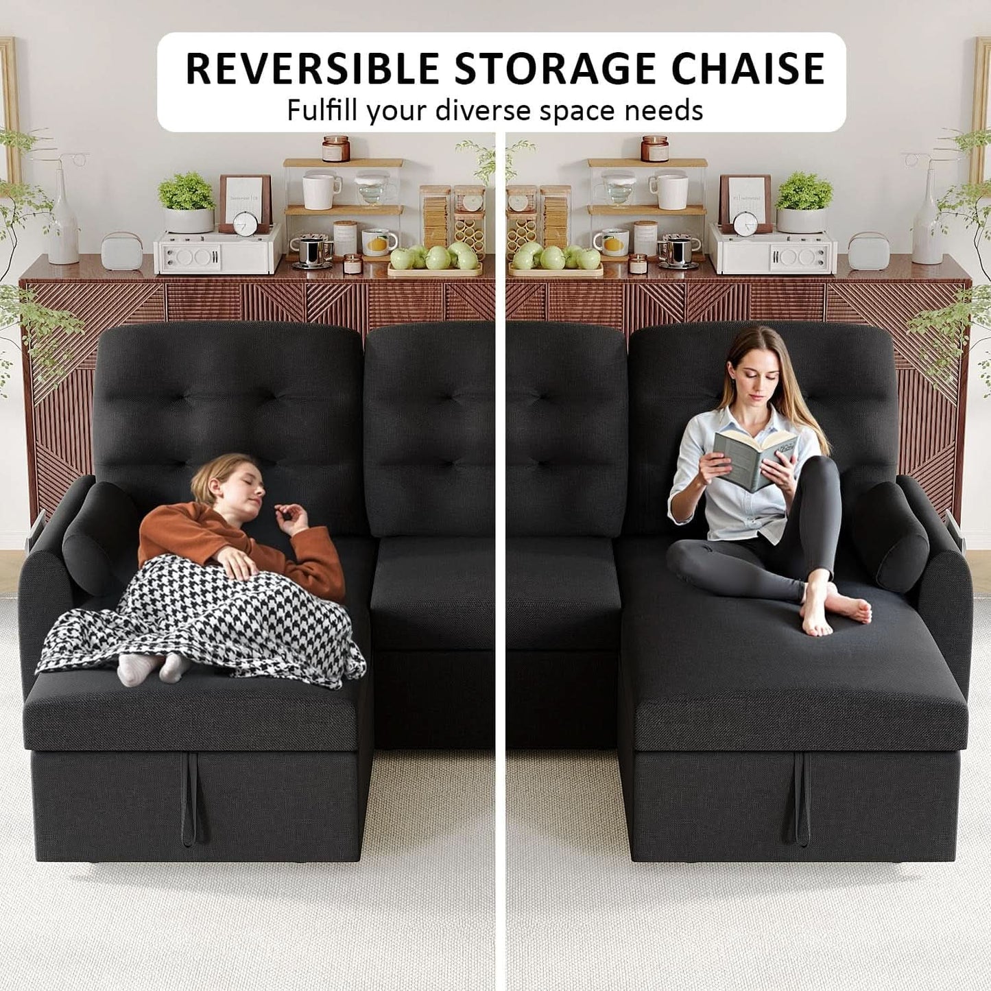 86Inch Convertible Sleeper Sectional With USB Ports from PriceLows™