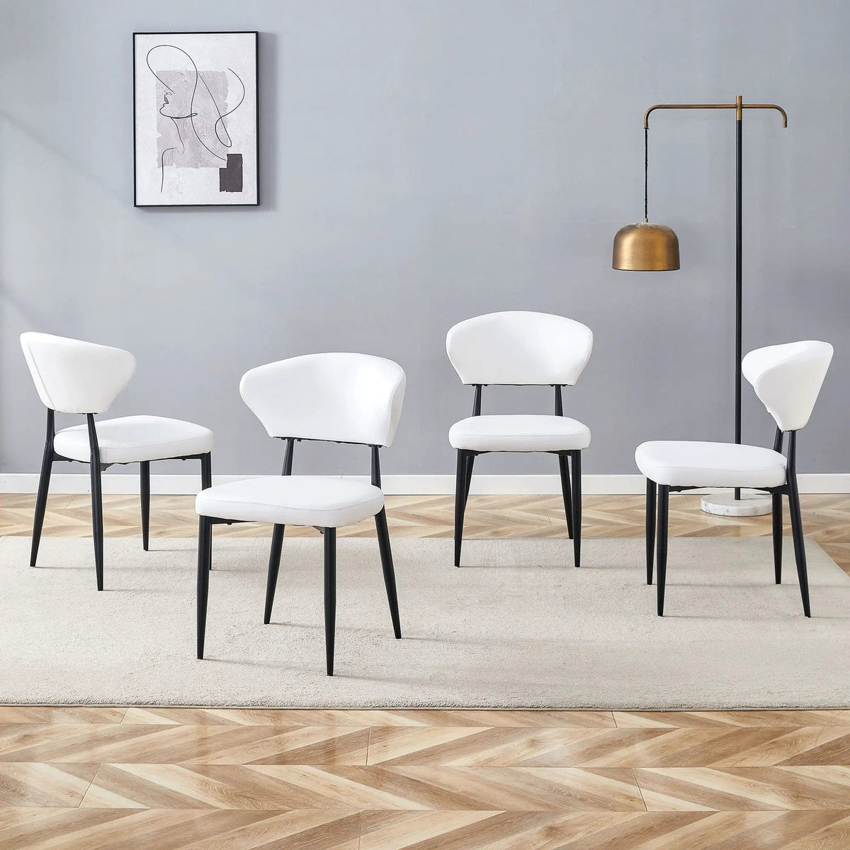 Minimalist Ergonomic Dining Chair With Curved Backres (Set of 4) | 2 Pieces | Metal | Dining Room