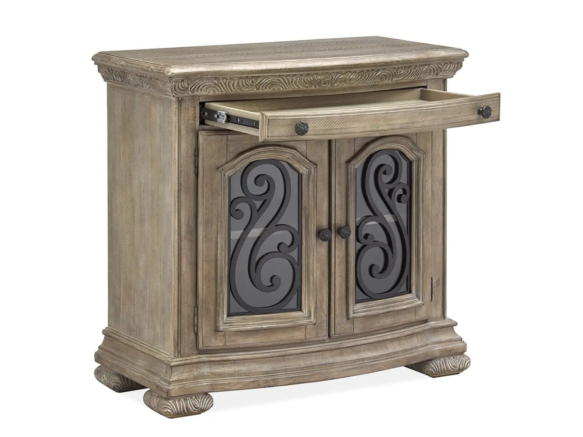 Marisol Bachelor Chest Nightstands w/ Charging Station | 18 x 34 x 32.5 in | Tempered Glass & Metal | Fawn