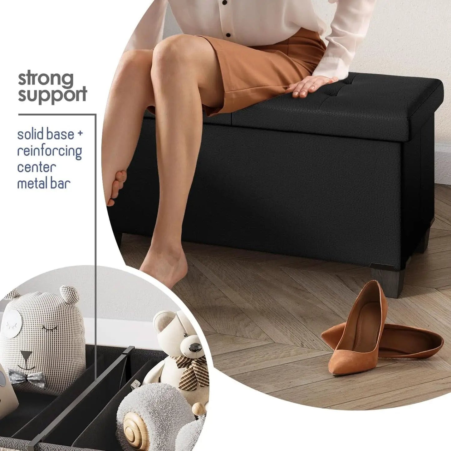 Black Forty ThreeInch Premium Multifunctional Storage Ottoman Bench from PriceLows™