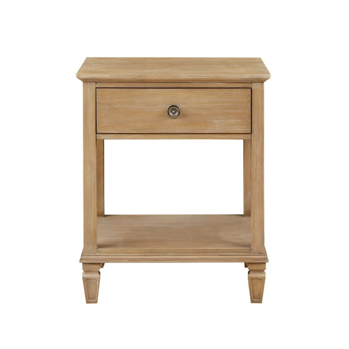 Victoria Bedside Table | Aged Brown Oak Finish | Drawer And Open Shelf | Wire Brush Detail