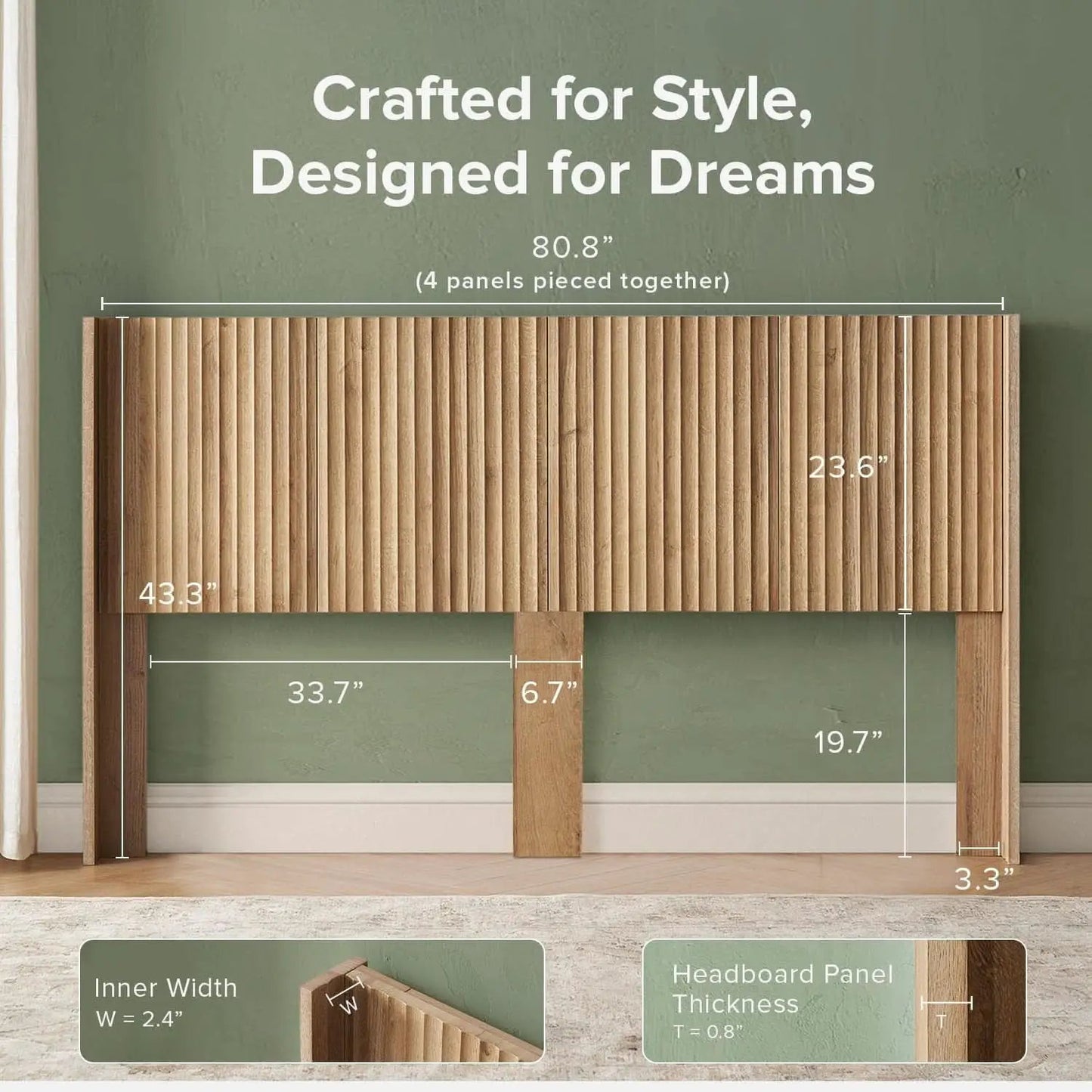 Modern Farmhouse Wood Headboard with Wingback Fluted Design from PriceLows™