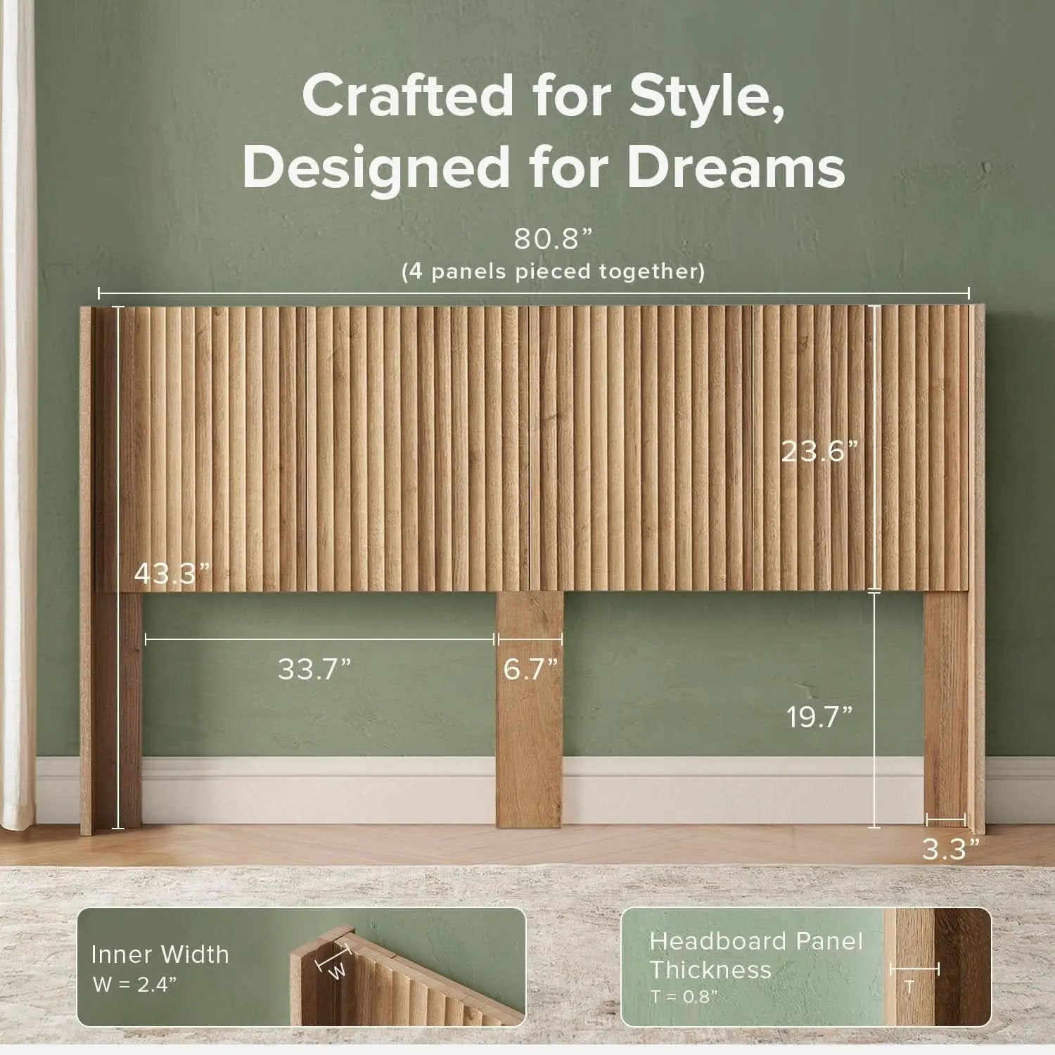 Modern Farmhouse Wood Headboard with Wingback Fluted Design from PriceLows™
