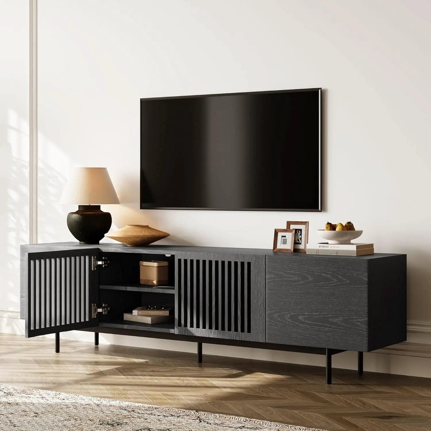 Modern Solid Wood TV Stand For 70 To 75 Inch TVs Black from PriceLows™