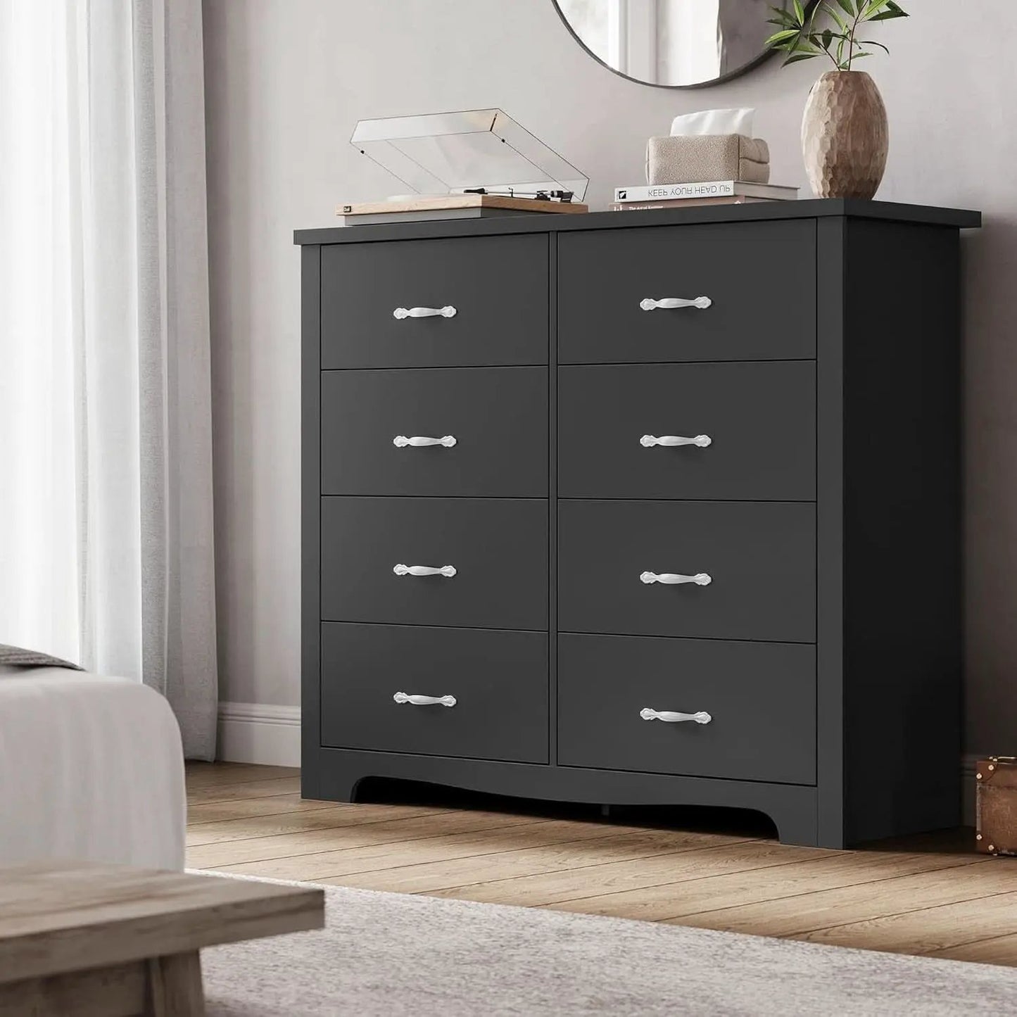 Black Contemporary Dresser With Large Deep Drawers from PriceLows™