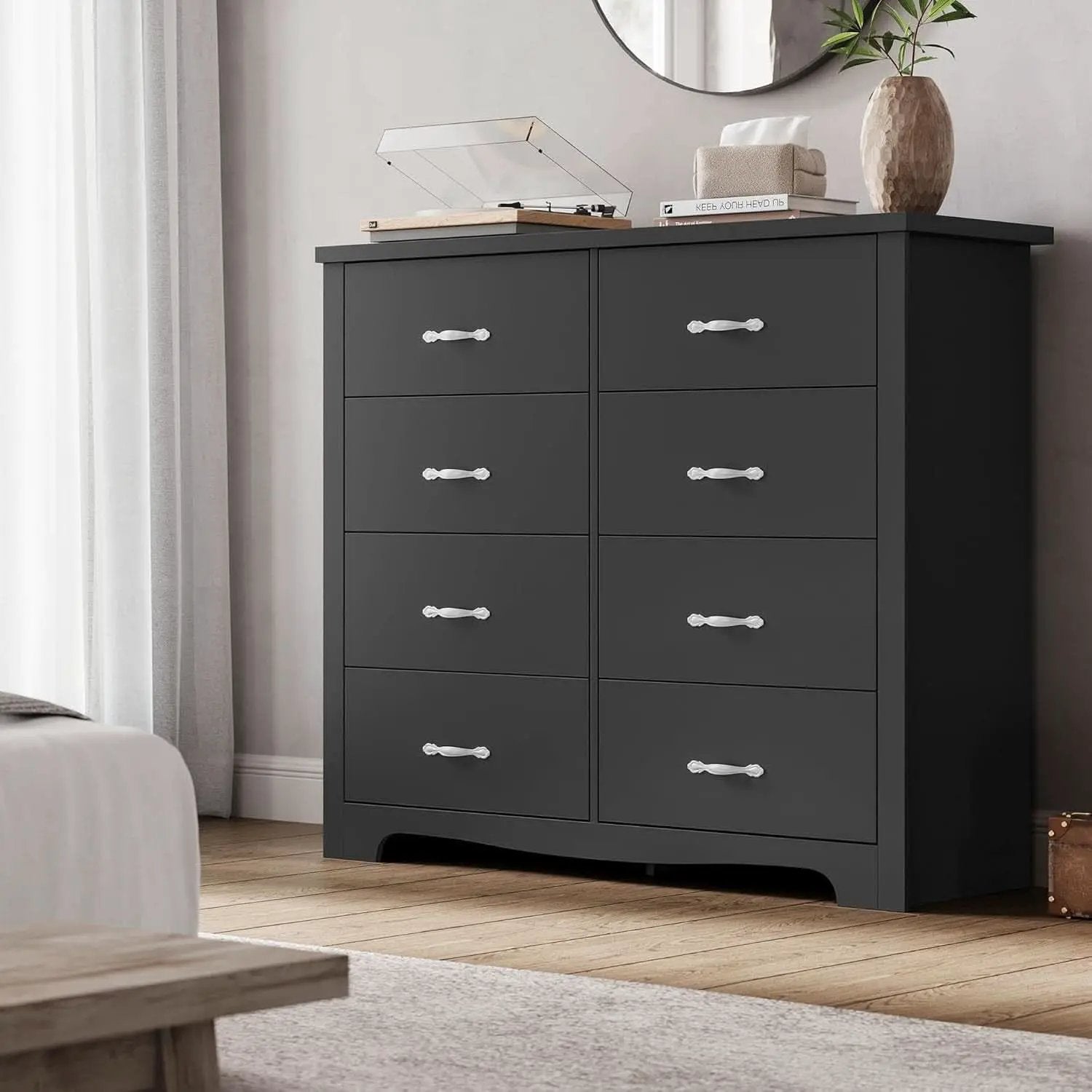Black Contemporary Dresser With Large Deep Drawers from PriceLows™