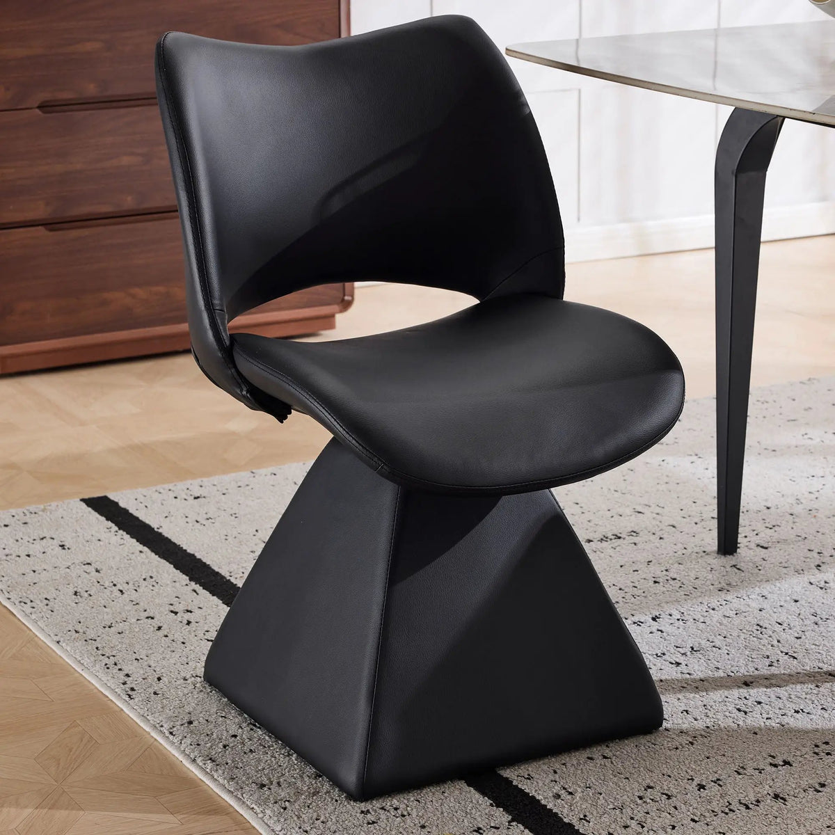 Modern Swivel Dining Chair | High Back | Faux Leather | Black