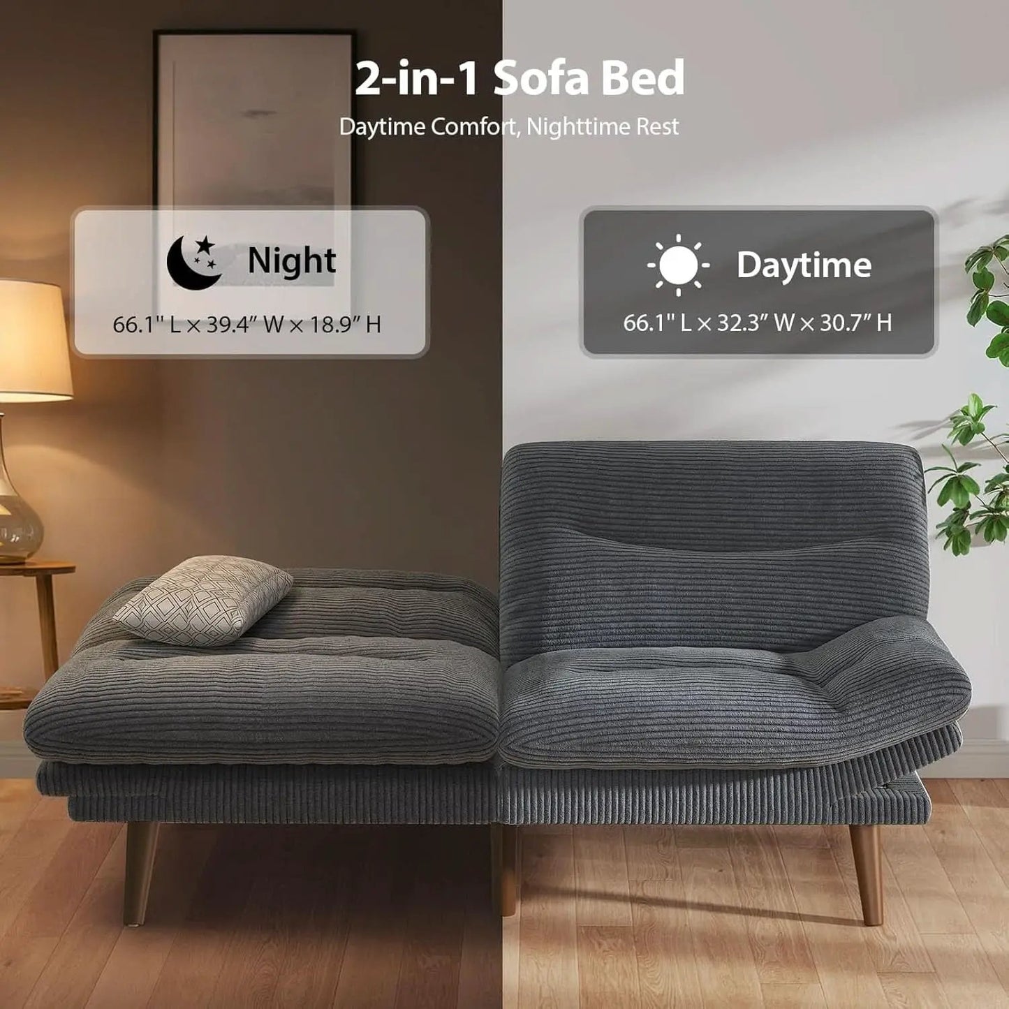 Corduroy Grey 73In Adjustable Backrest Futon SofaBed from PriceLows™