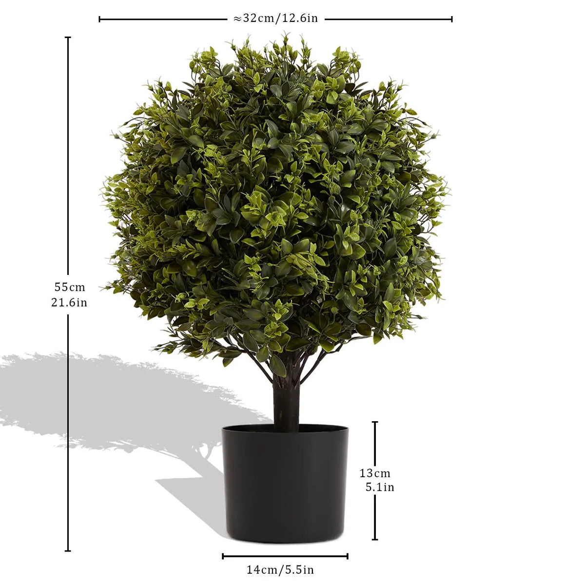 Artificial Ball Topiary Trees | Set Of 2 | 21.6 Inch Height | Indoor Outdoor Potted Decor