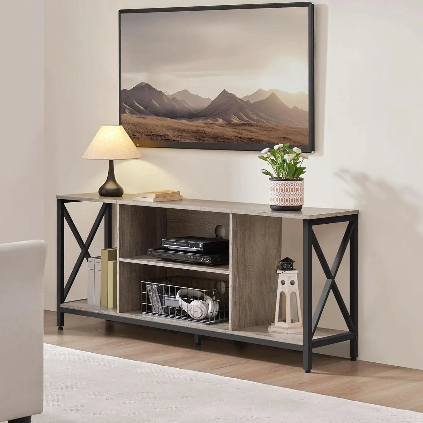 Gray TV Stand for 65 Inch TVs with Storage Console from PriceLows™