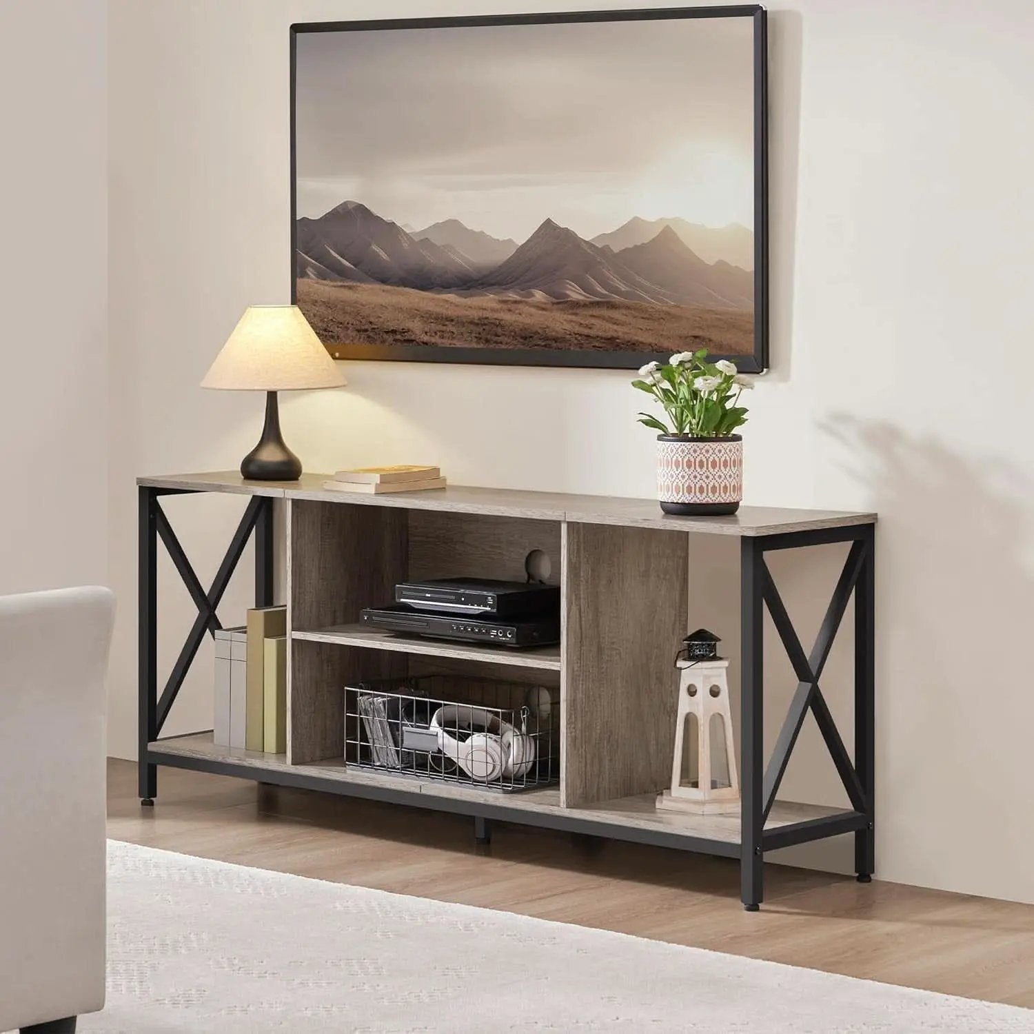 Gray TV Stand for 65 Inch TVs with Storage Console from PriceLows™