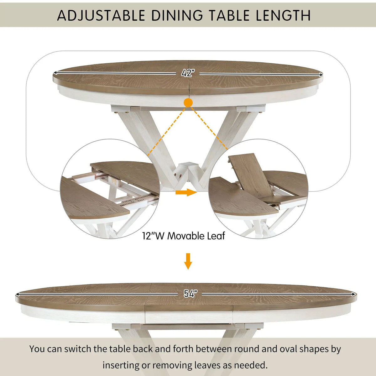 Dining Set | Extendable Round Table | 4 Upholstered Chairs | Linen