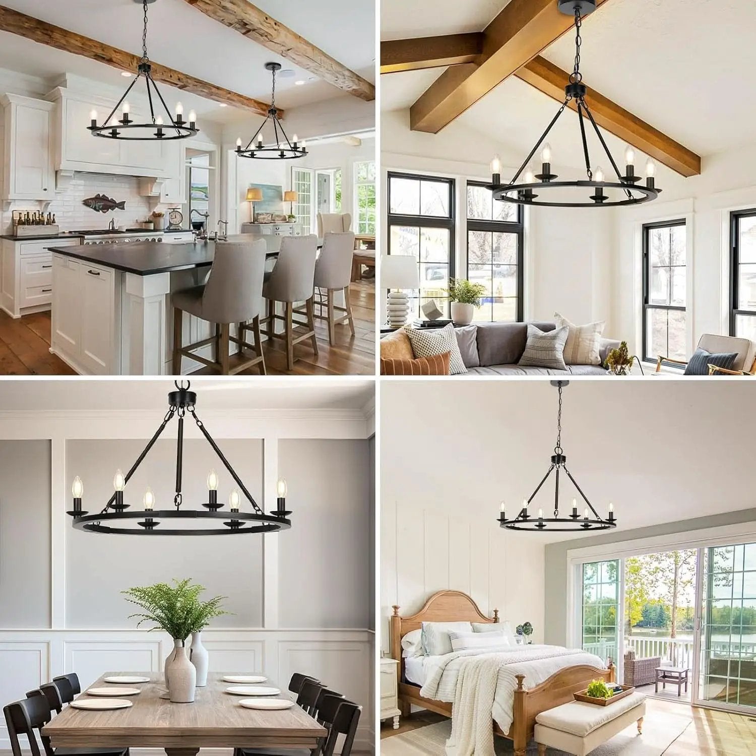 Black Farmhouse Wagon Wheel Chandelier Six Light Fixture from PriceLows™