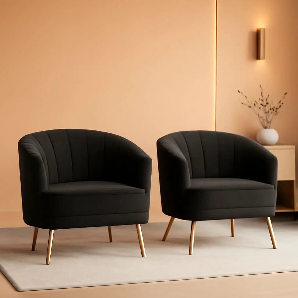 Modern Black Velvet Accent Chair With Gold Legs Living Room from PriceLows™