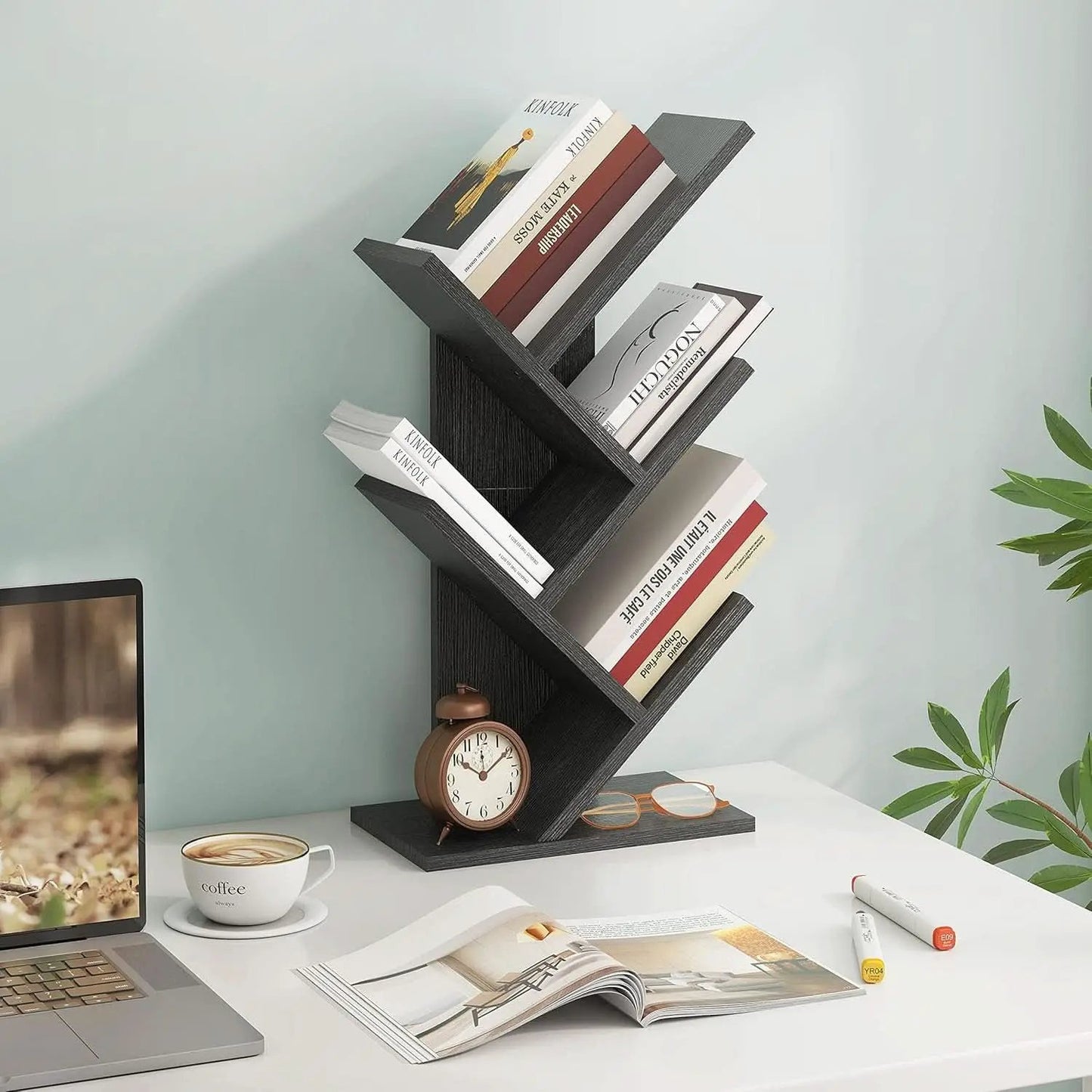 4 Tier Tree Bookshelf Floor Standing Bookcase Home from PriceLows™