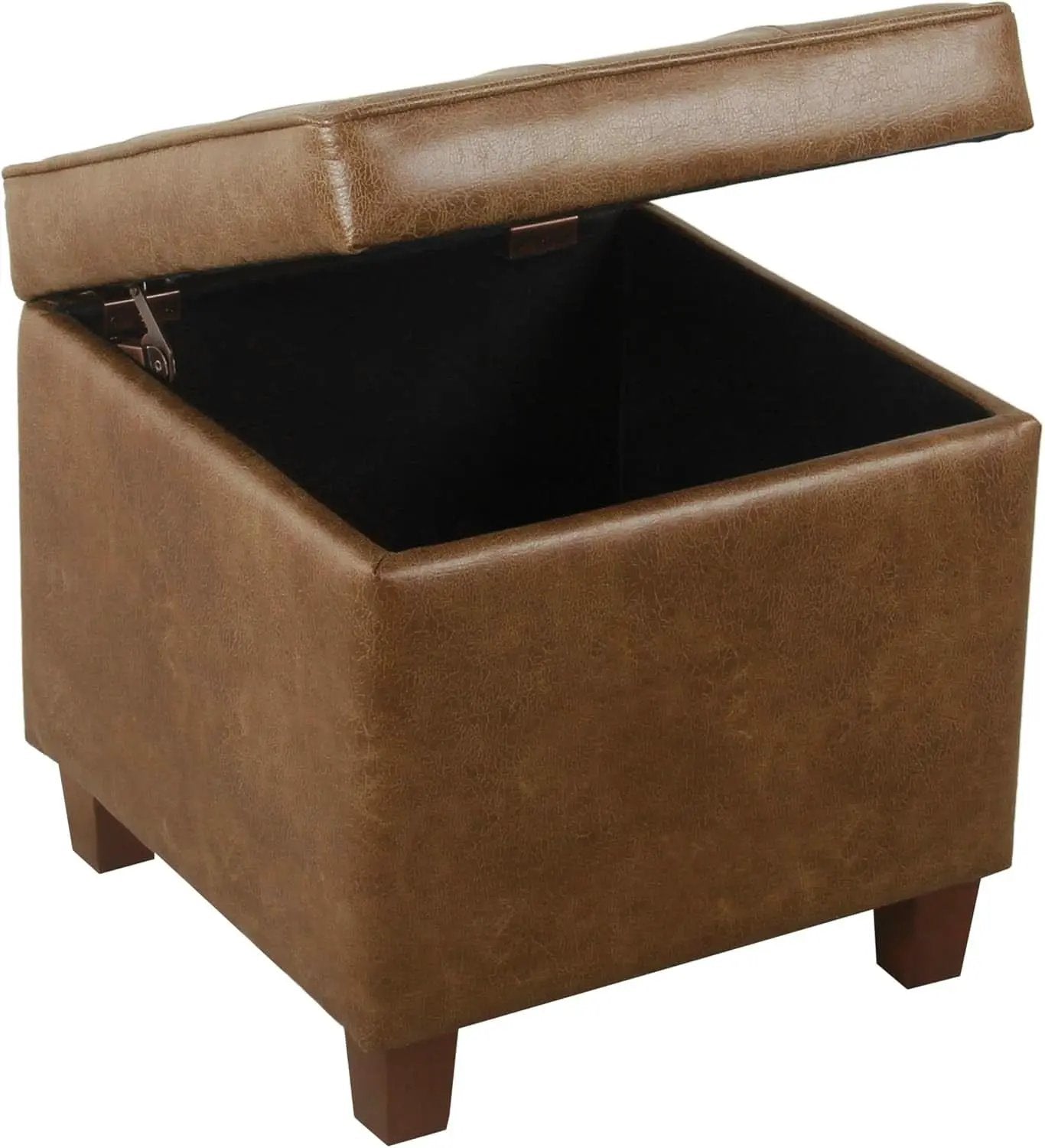 Small Distressed Brown Faux Leather Storage Ottoman from PriceLows™