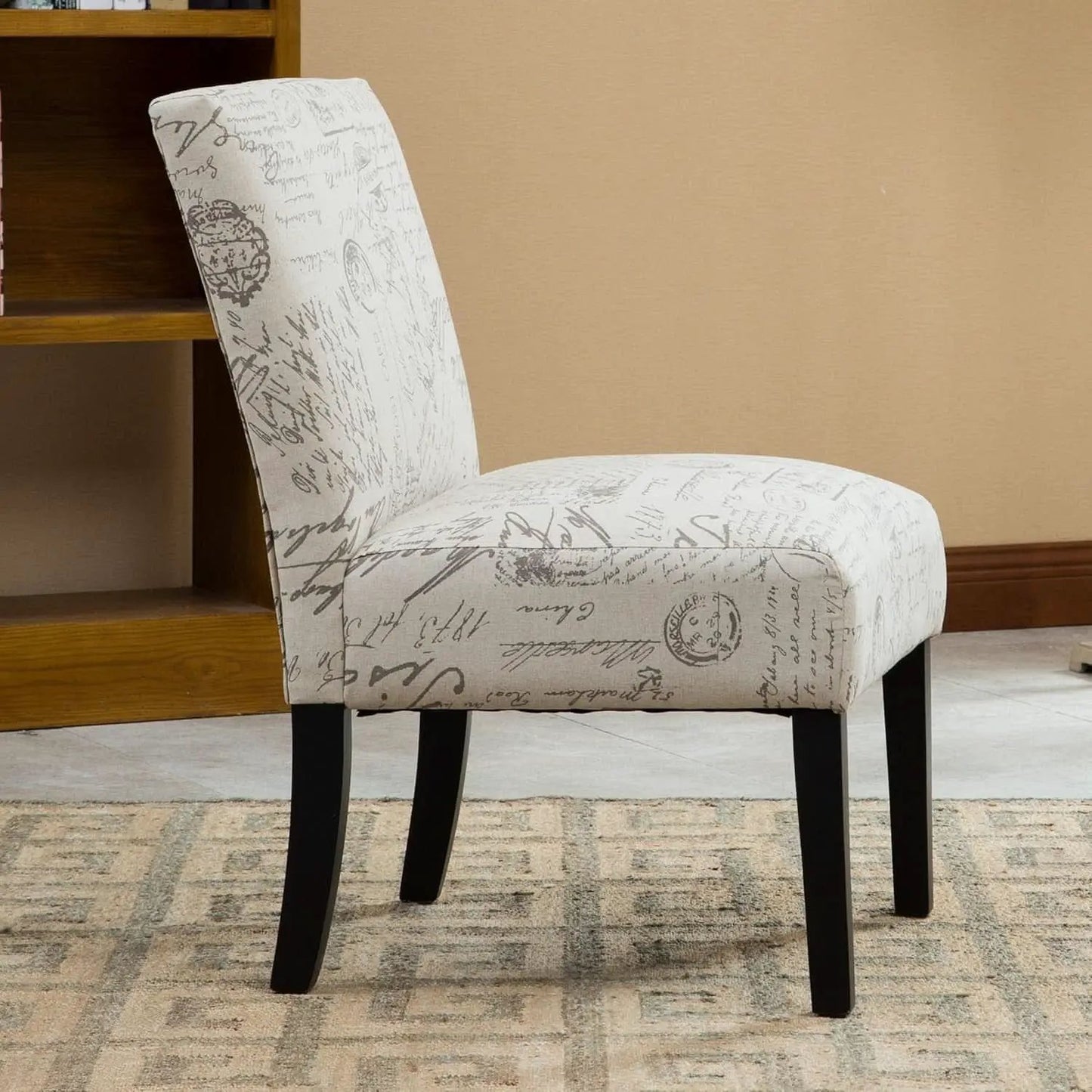 Armless Script Print Upholstered Accent Chair Espresso from PriceLows™