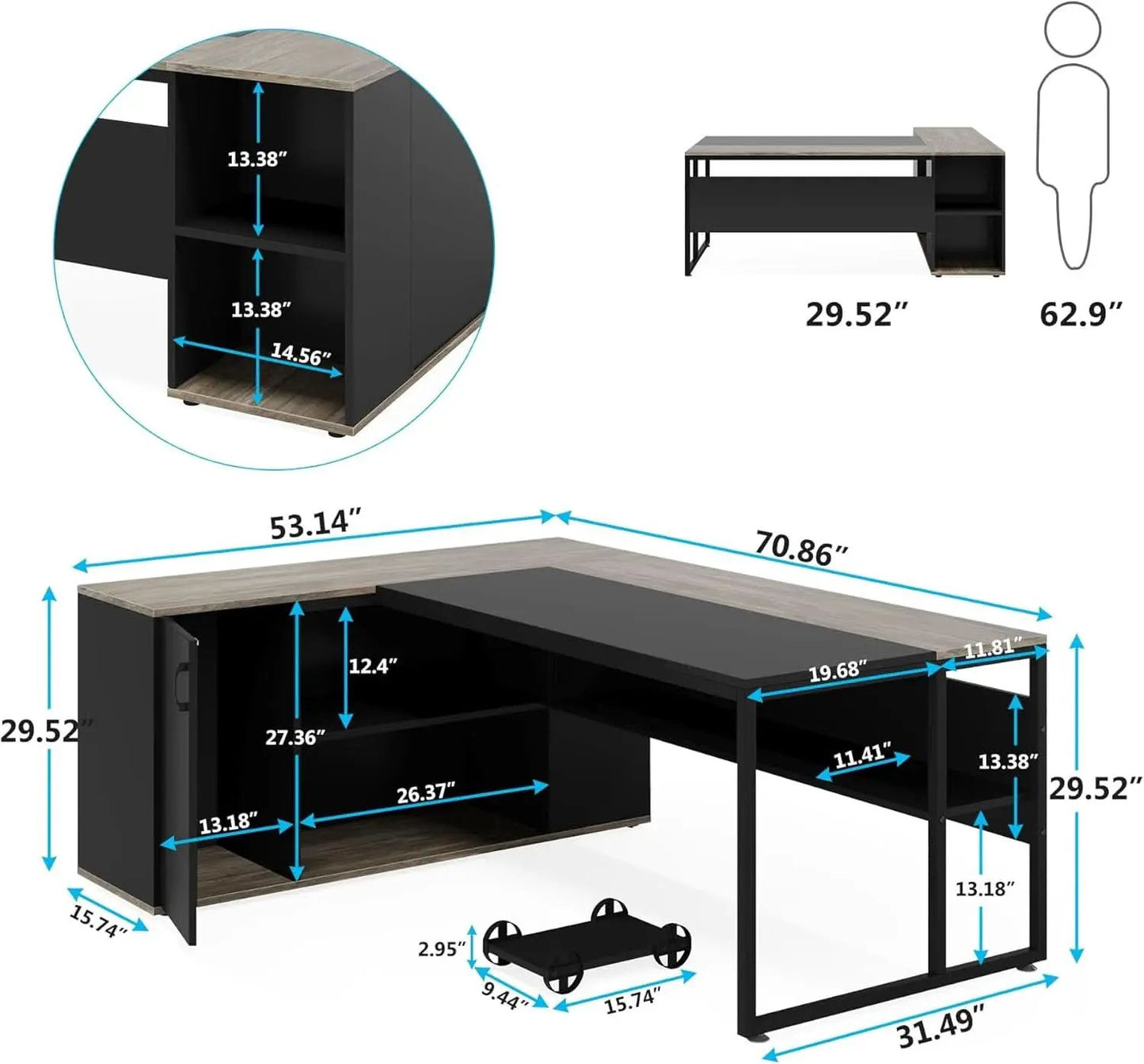 71 Inch Gray L Shaped Desk With Cabinet Storage For Home Office from PriceLows™