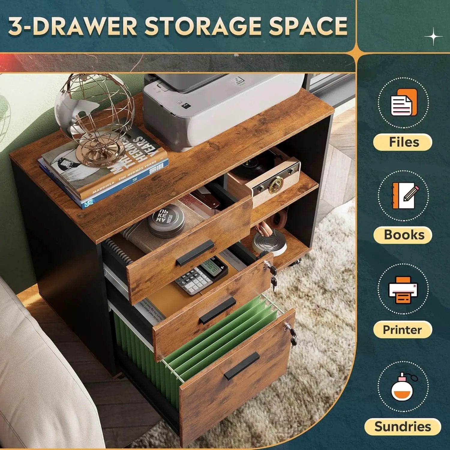 3 Drawer Wood File Cabinet With Lock For Home Office from PriceLows™