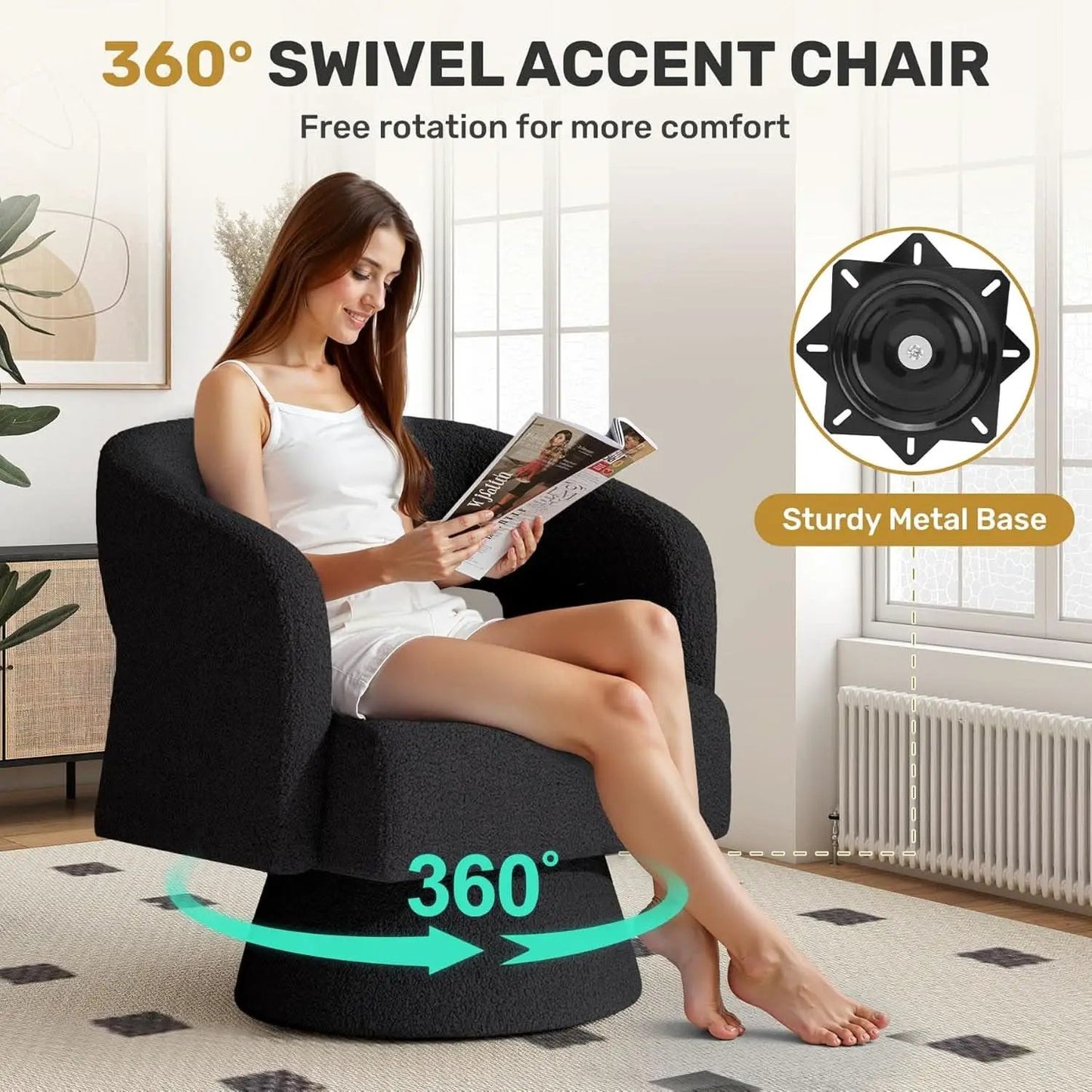 Black ThreeSixty 360 Swivel Armchair Premium Collection from PriceLows™