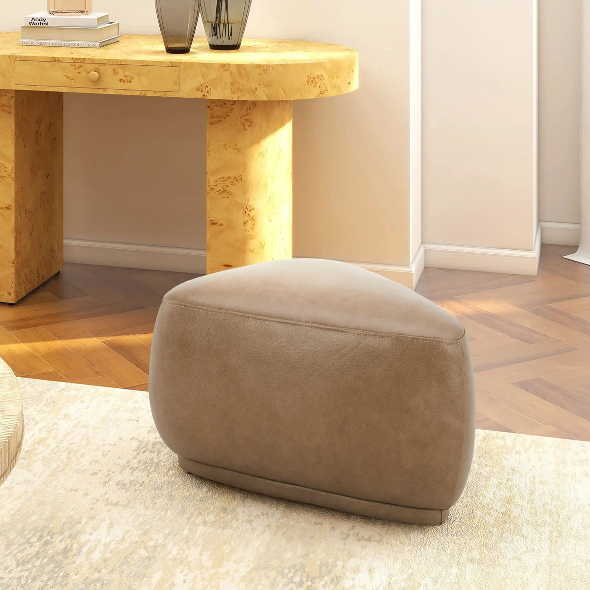 Pebble Cocktail Ottoman | Rounded Triangle Shape | 11-Layer Plywood Frame | Inner Webbing Seating